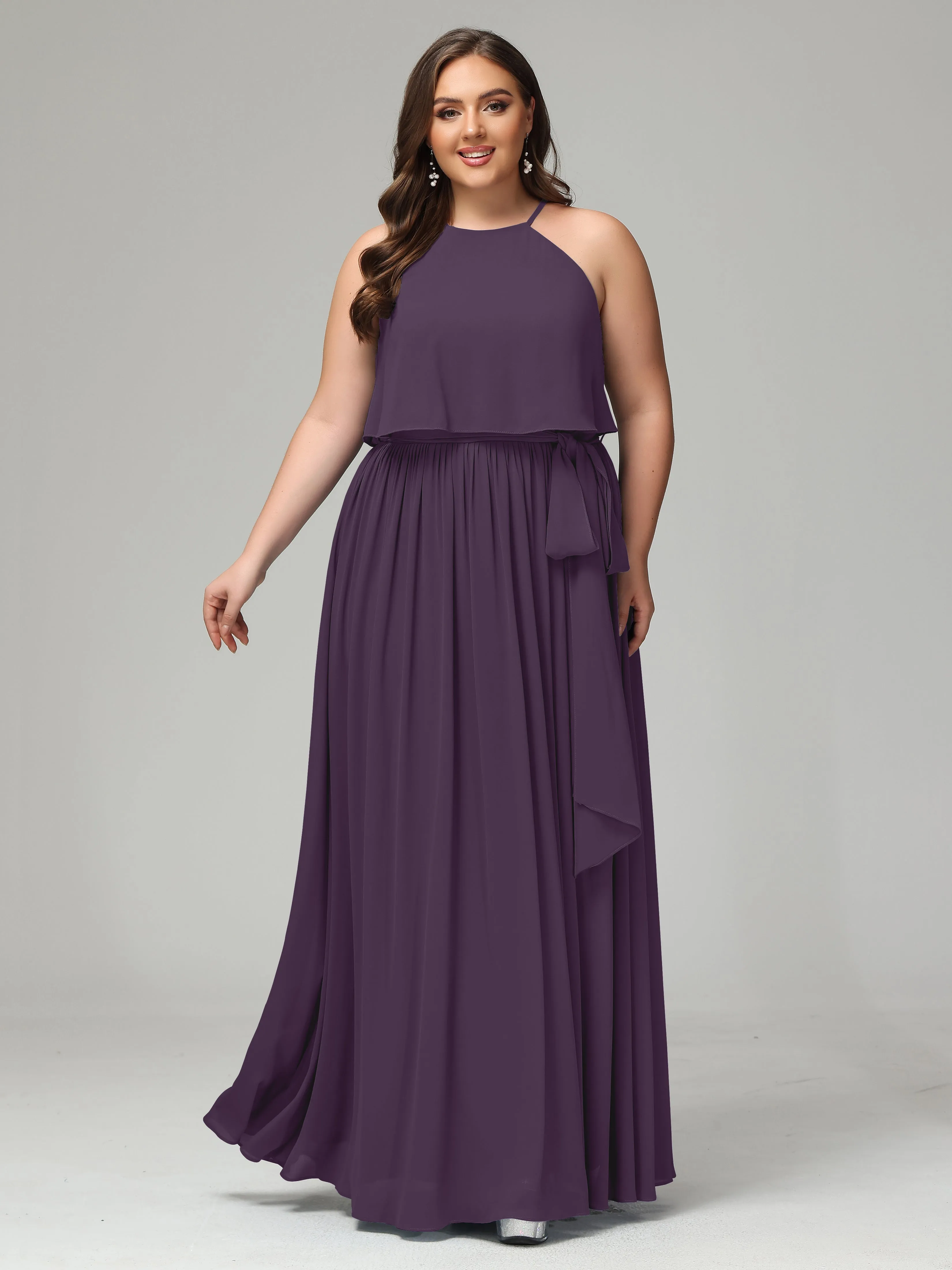 Halter Chiffon Bridesmaid Dress Plus Size