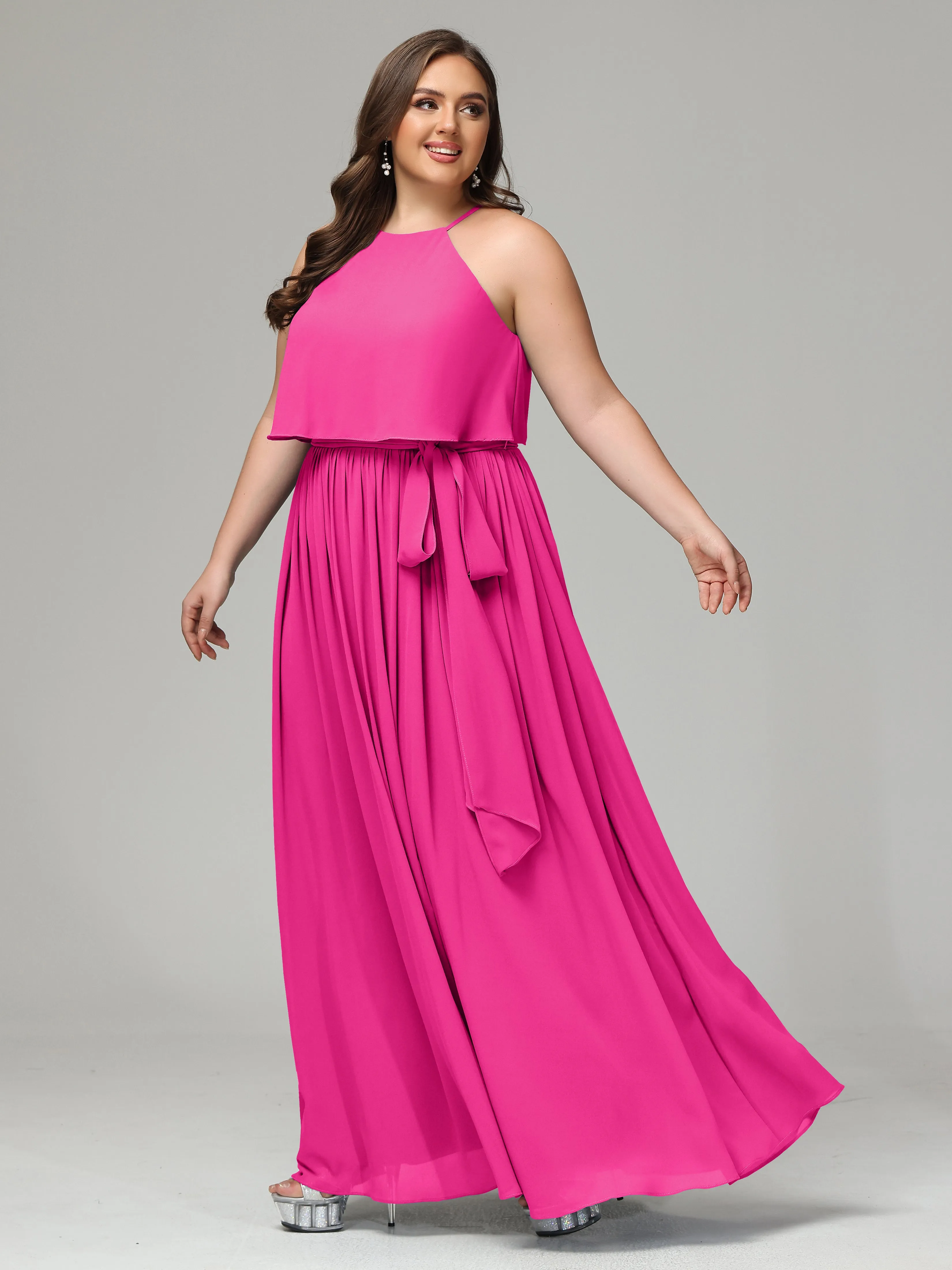 Halter Chiffon Bridesmaid Dress Plus Size