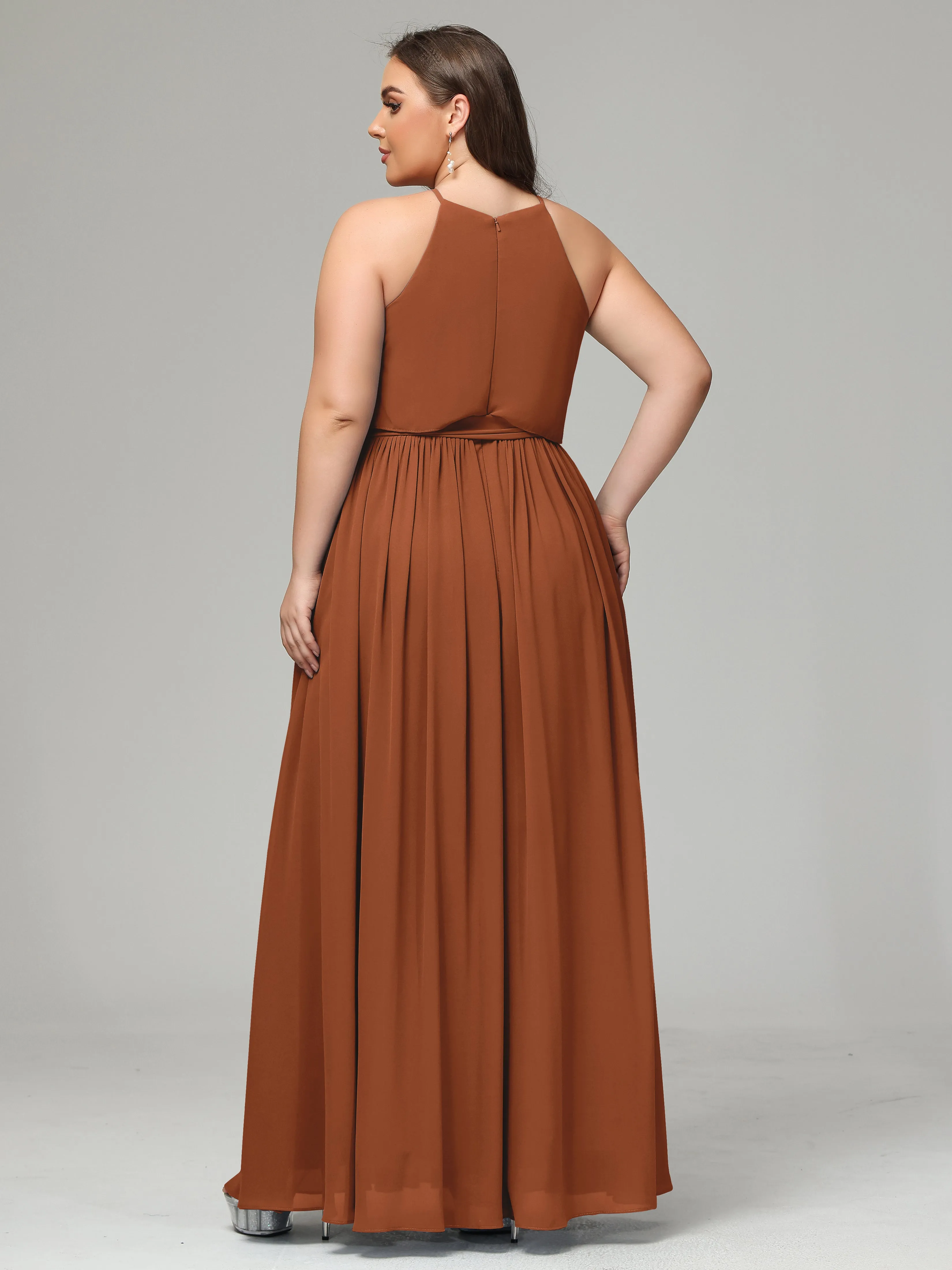 Halter Chiffon Bridesmaid Dress Plus Size