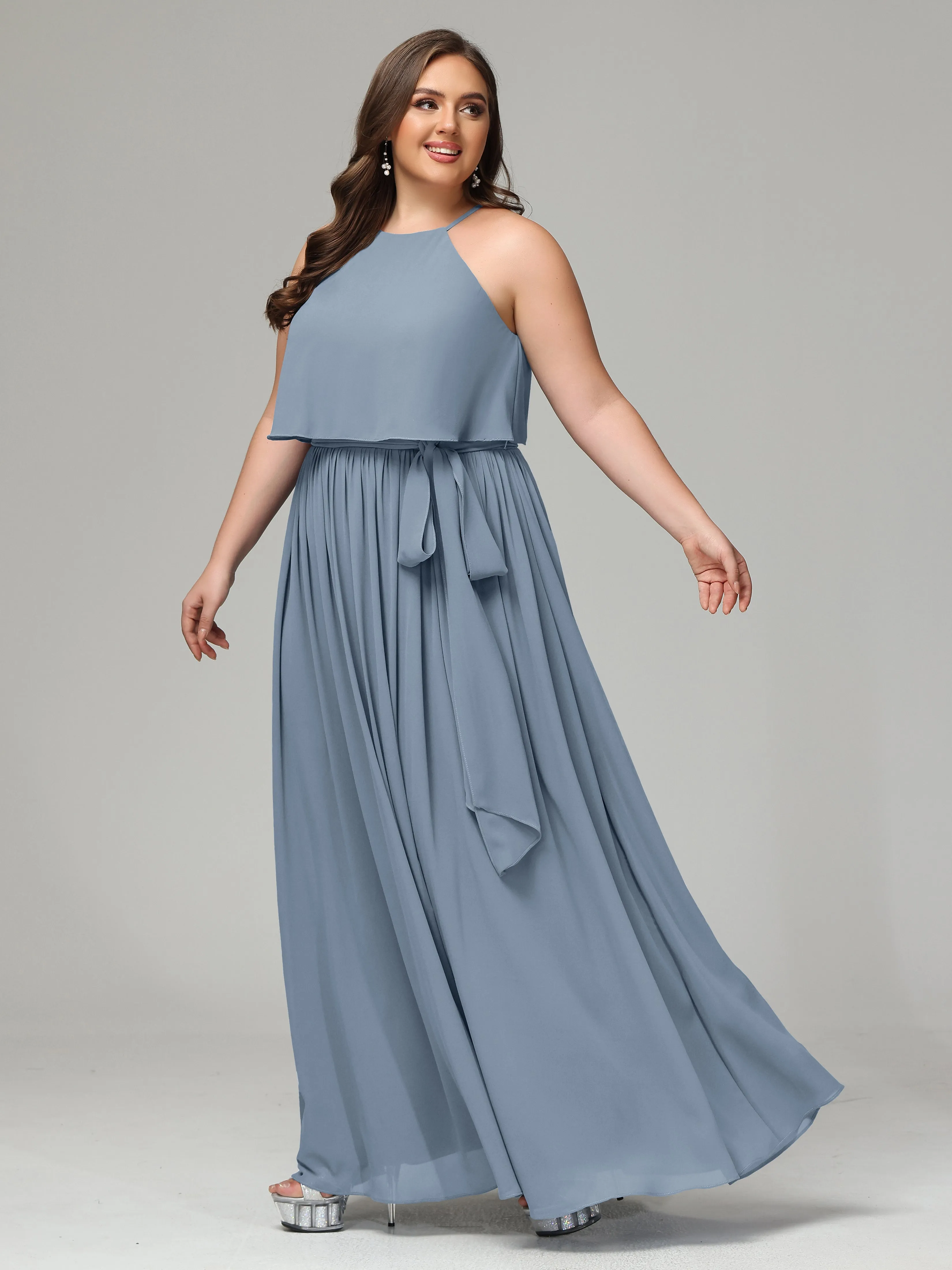 Halter Chiffon Bridesmaid Dress Plus Size
