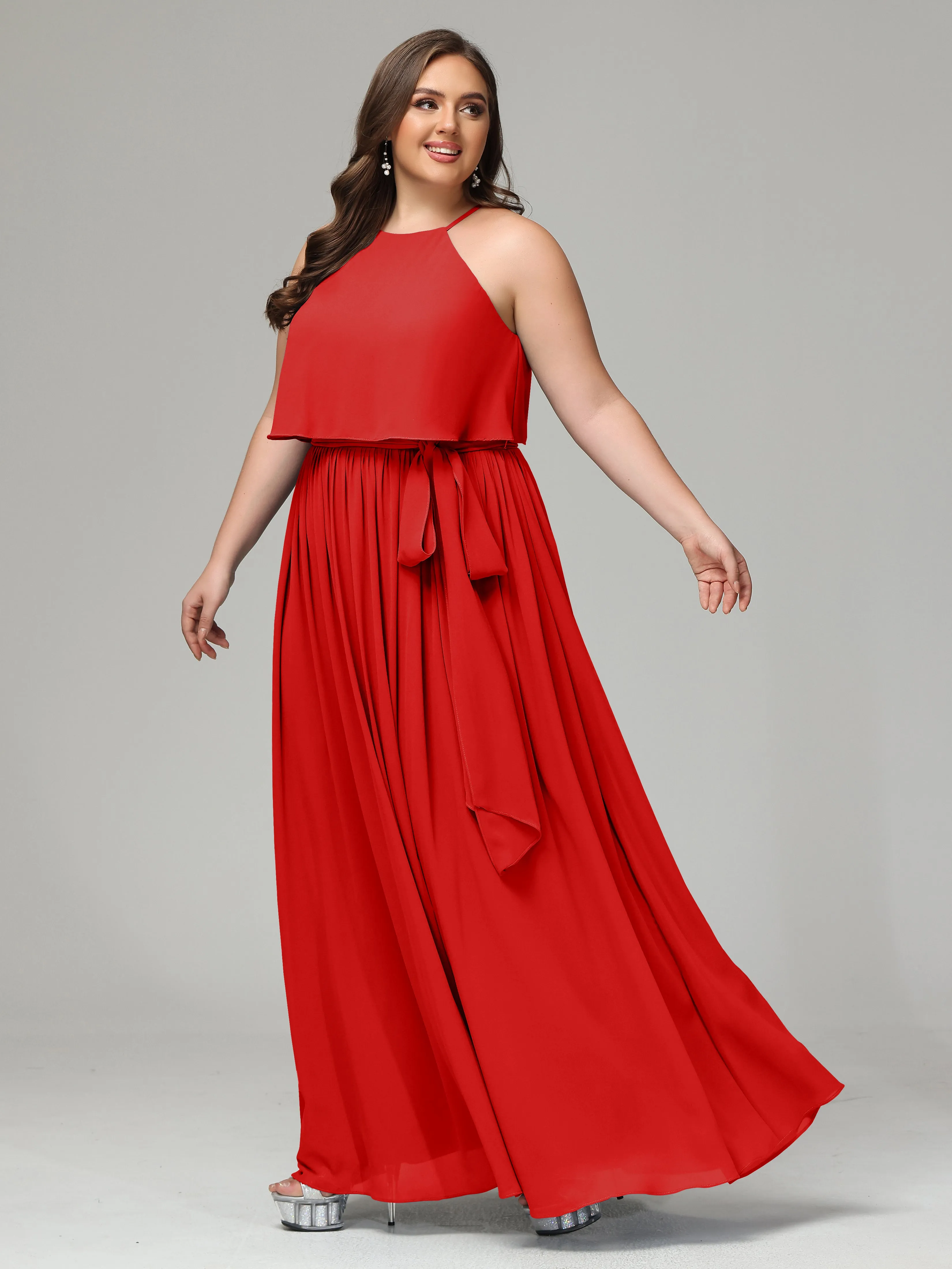 Halter Chiffon Bridesmaid Dress Plus Size