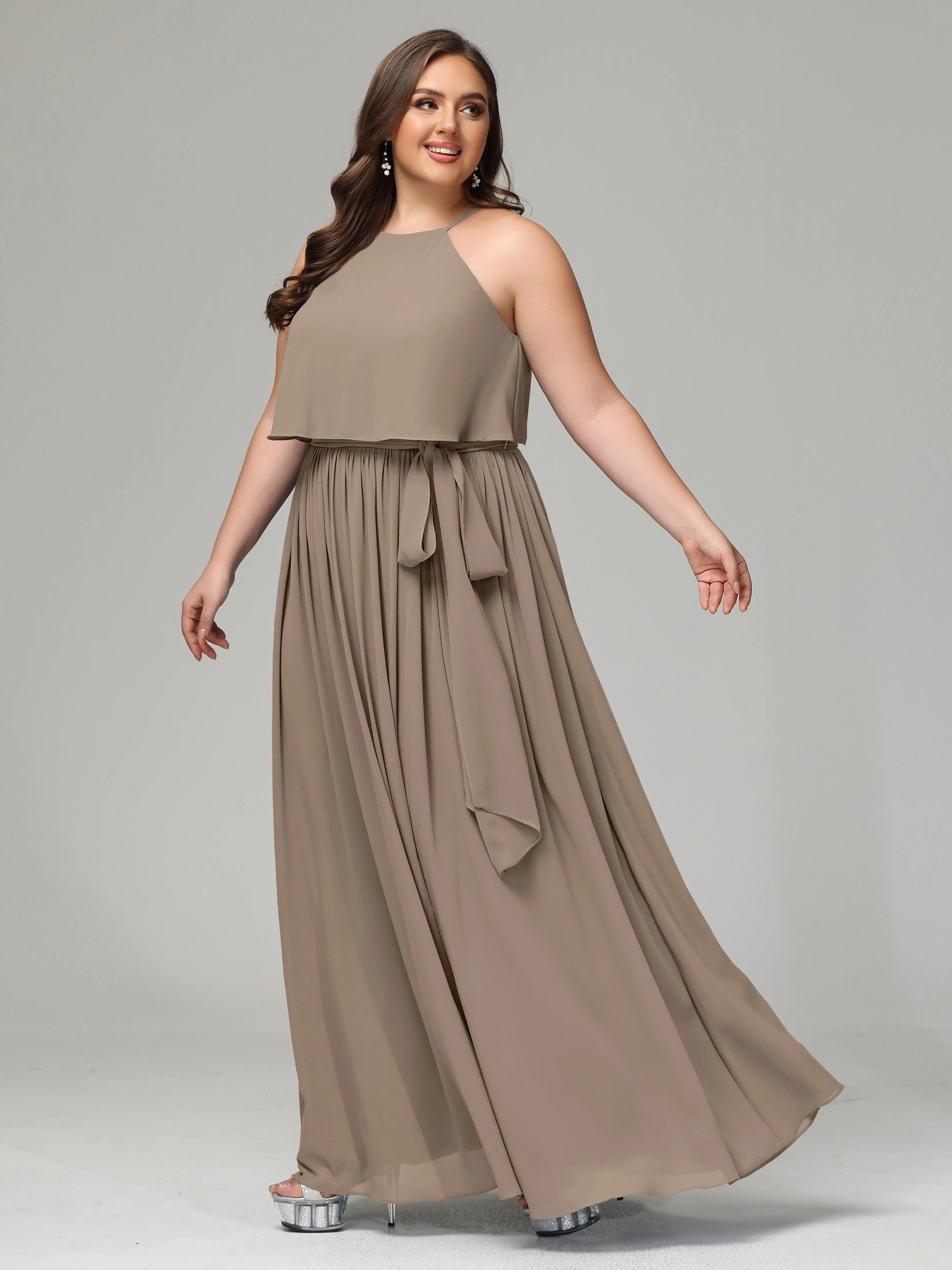 Halter Chiffon Bridesmaid Dress Plus Size