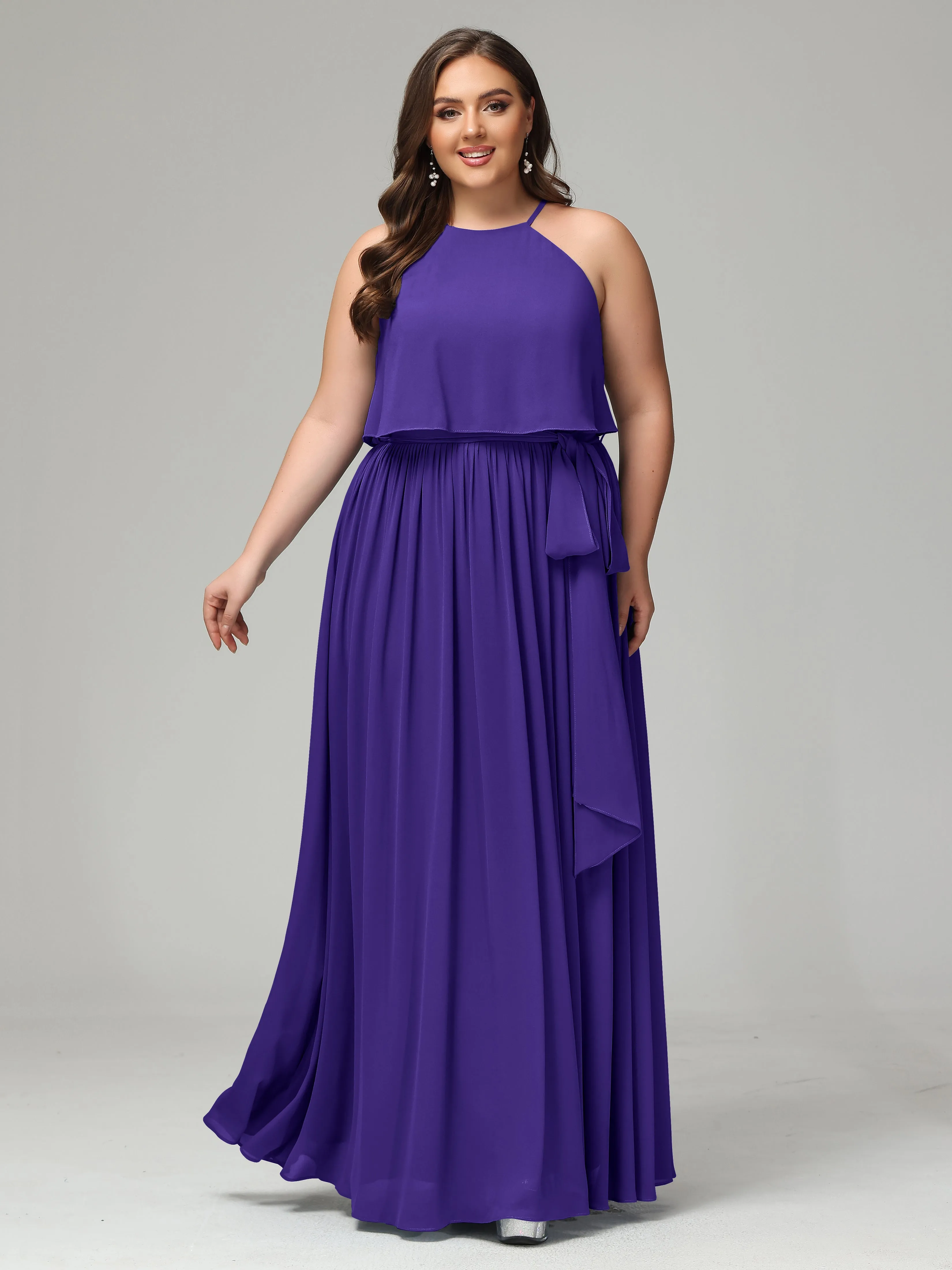 Halter Chiffon Bridesmaid Dress Plus Size