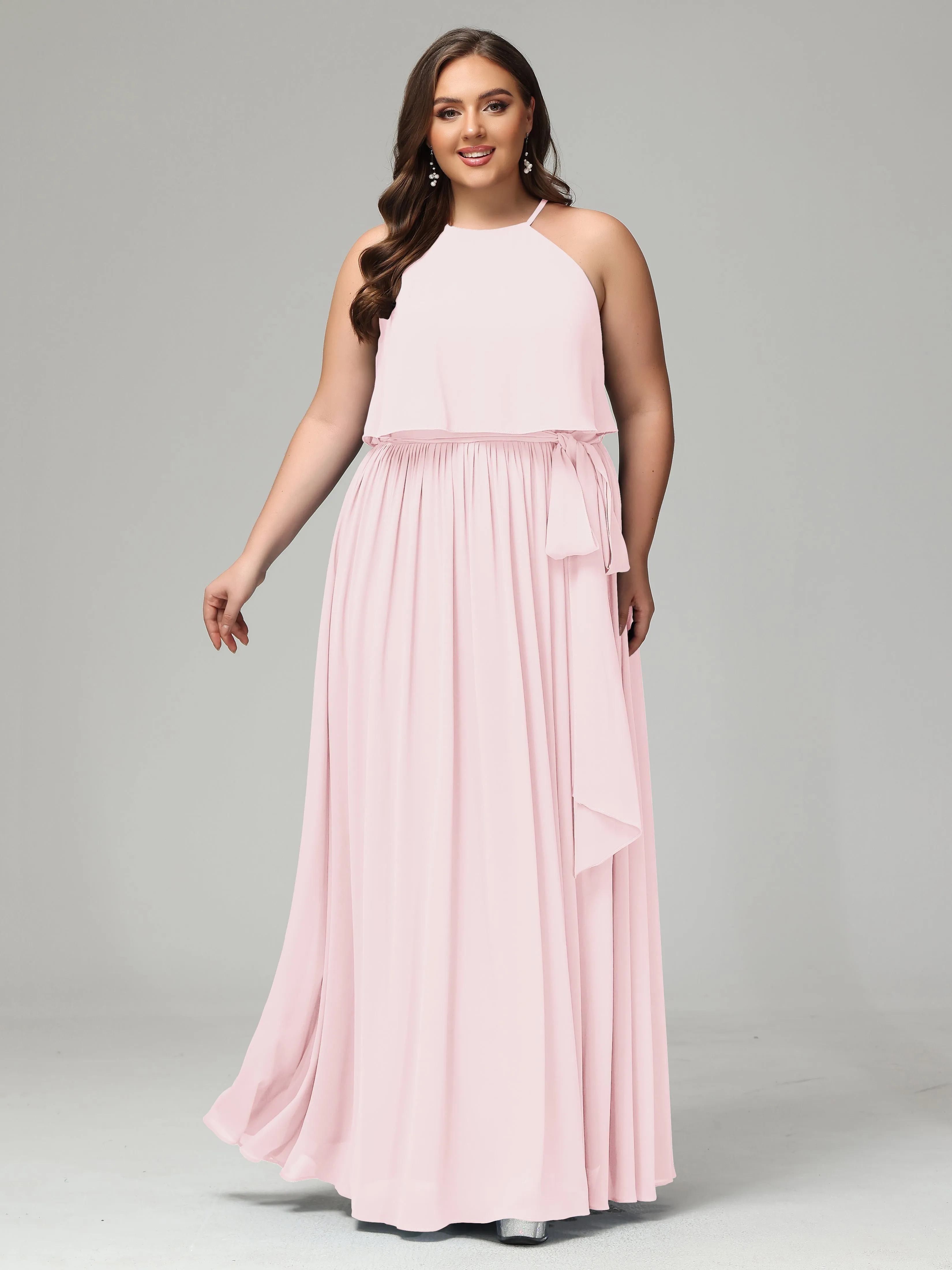Halter Chiffon Bridesmaid Dress Plus Size