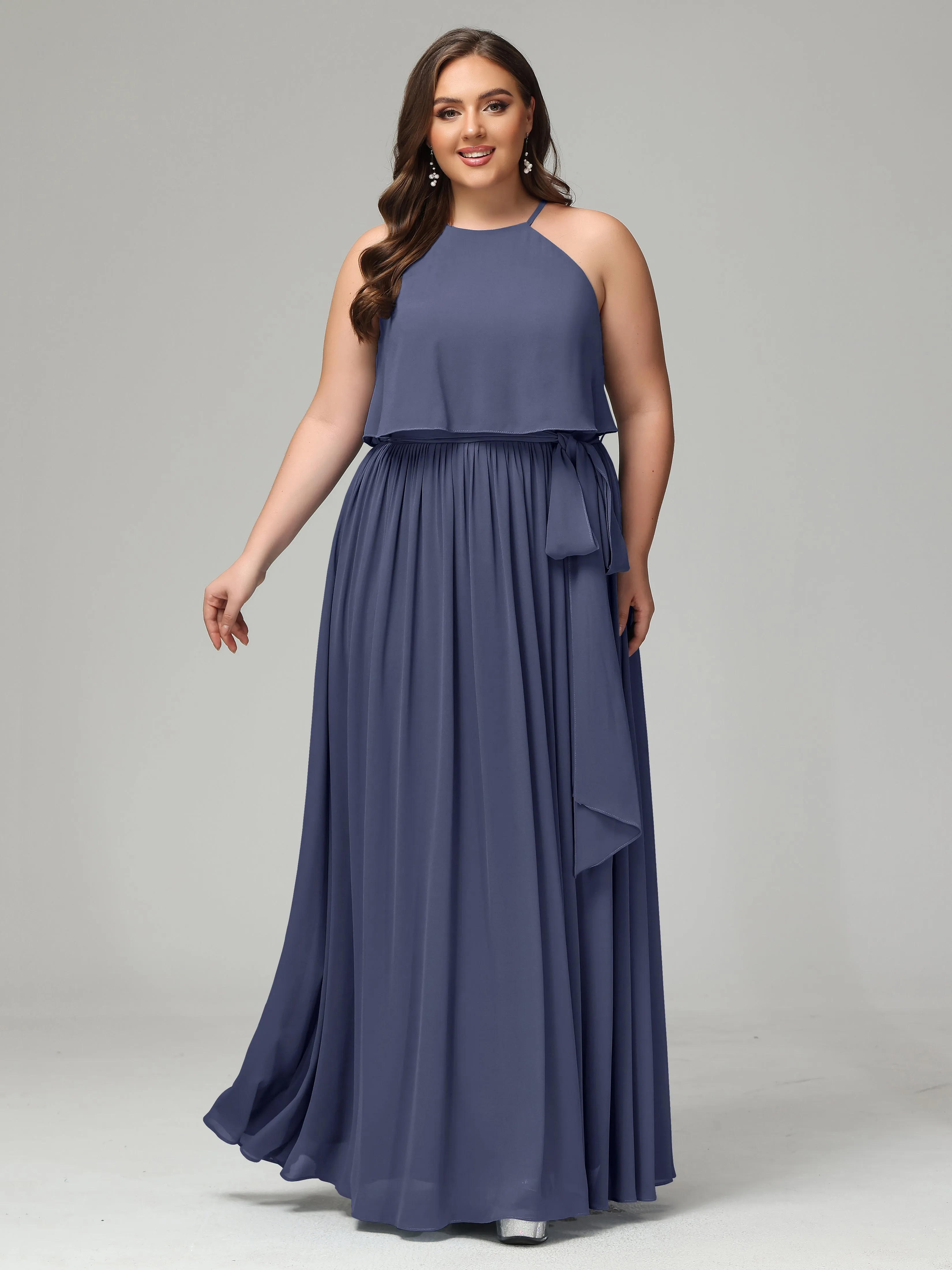 Halter Chiffon Bridesmaid Dress Plus Size