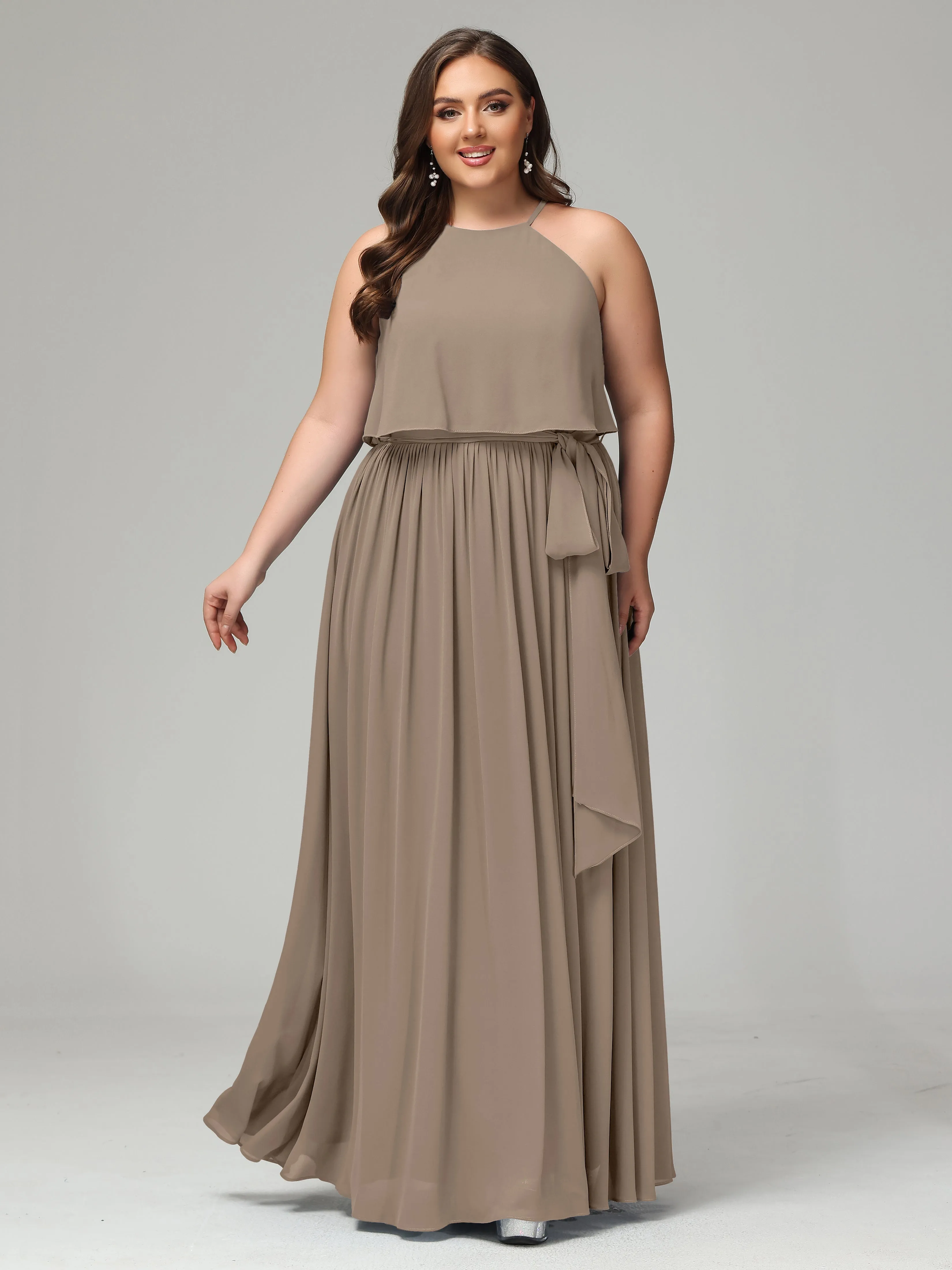 Halter Chiffon Bridesmaid Dress Plus Size