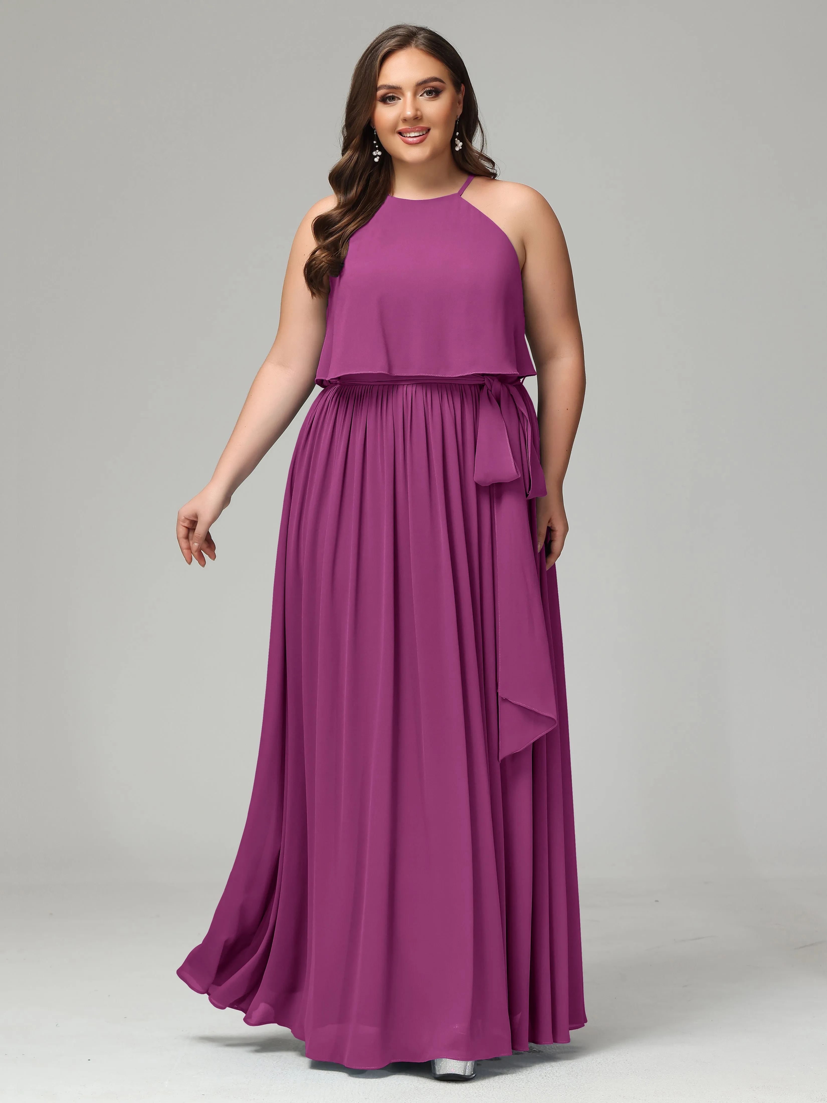 Halter Chiffon Bridesmaid Dress Plus Size
