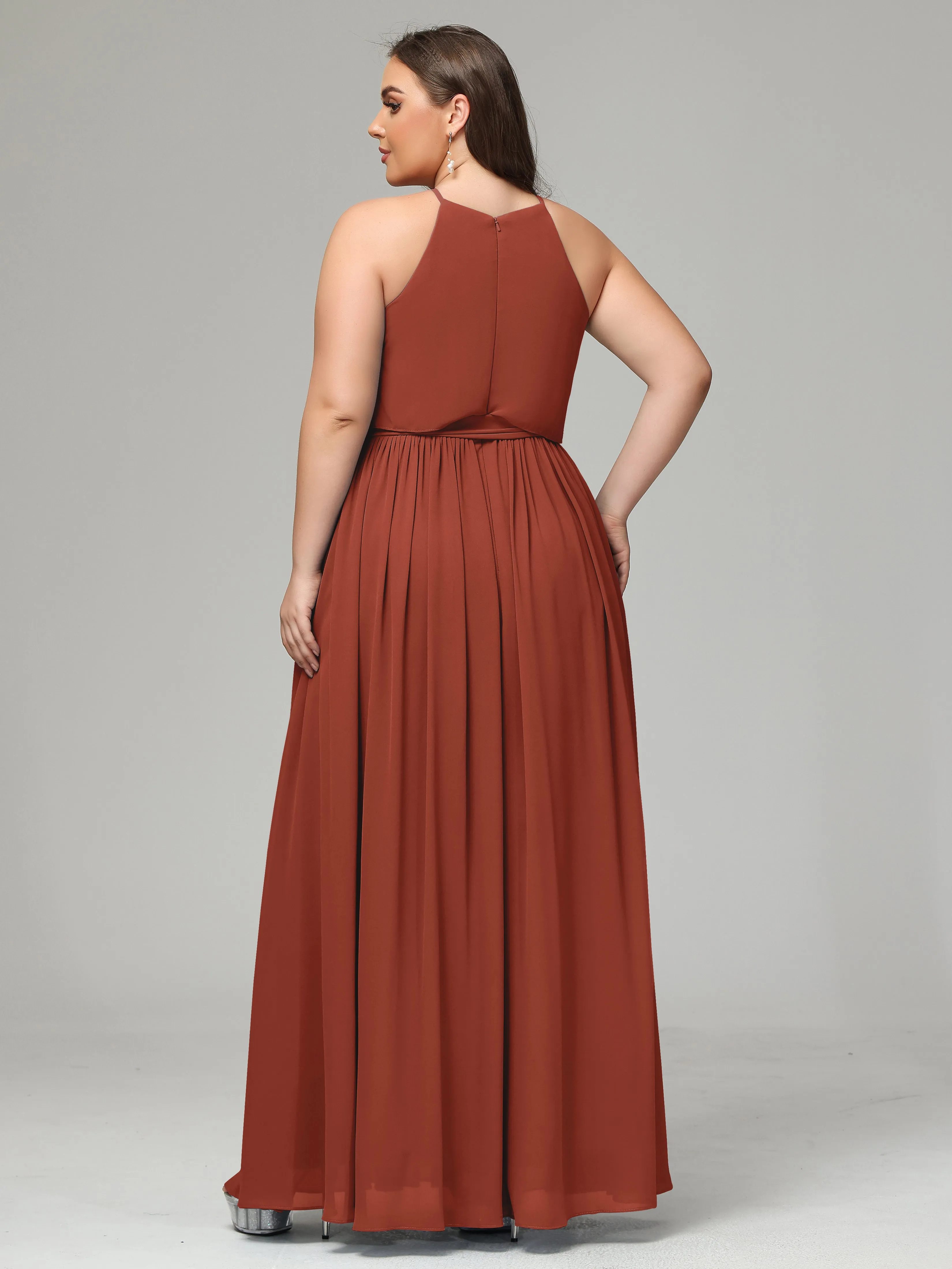Halter Chiffon Bridesmaid Dress Plus Size
