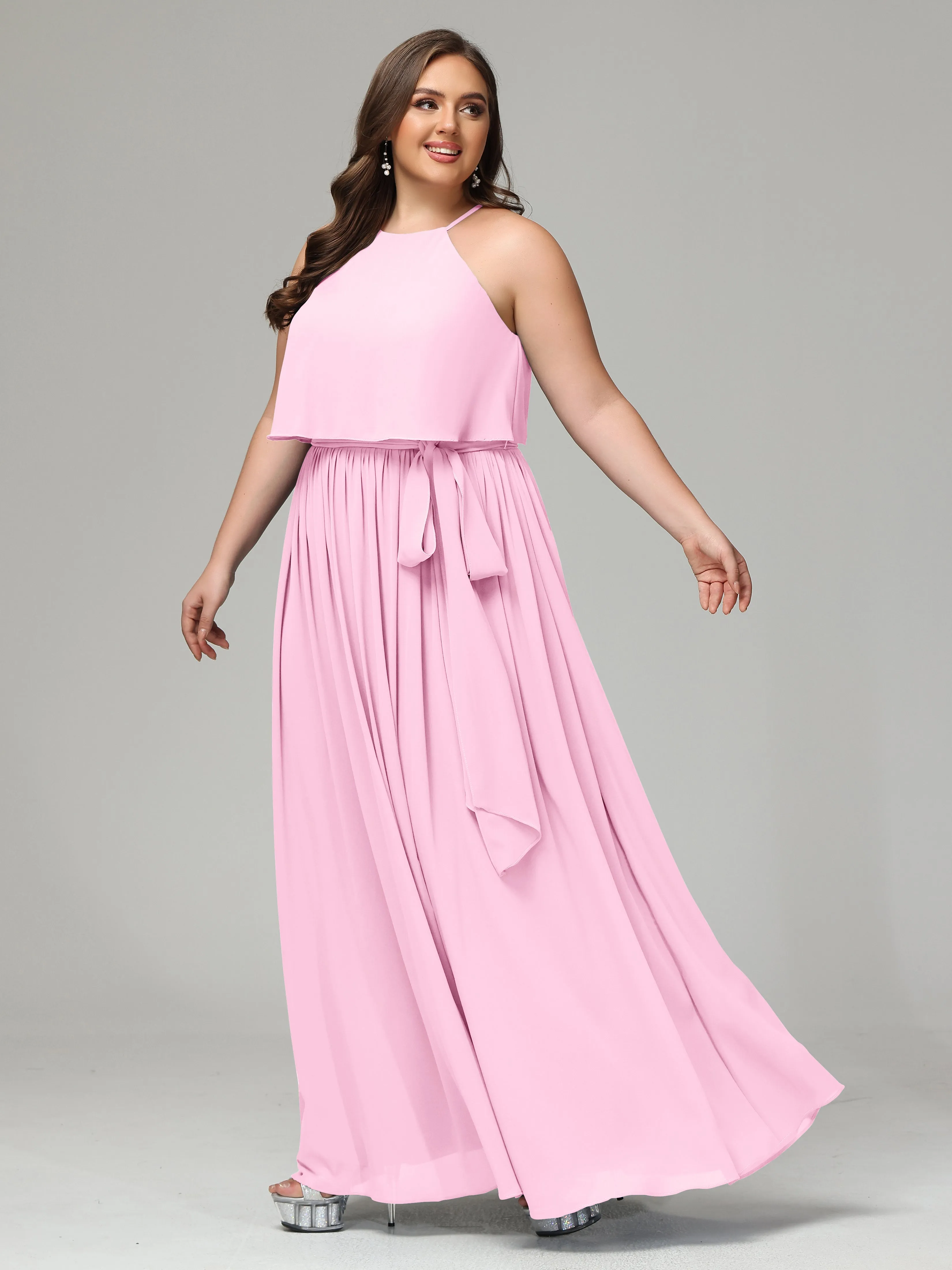 Halter Chiffon Bridesmaid Dress Plus Size