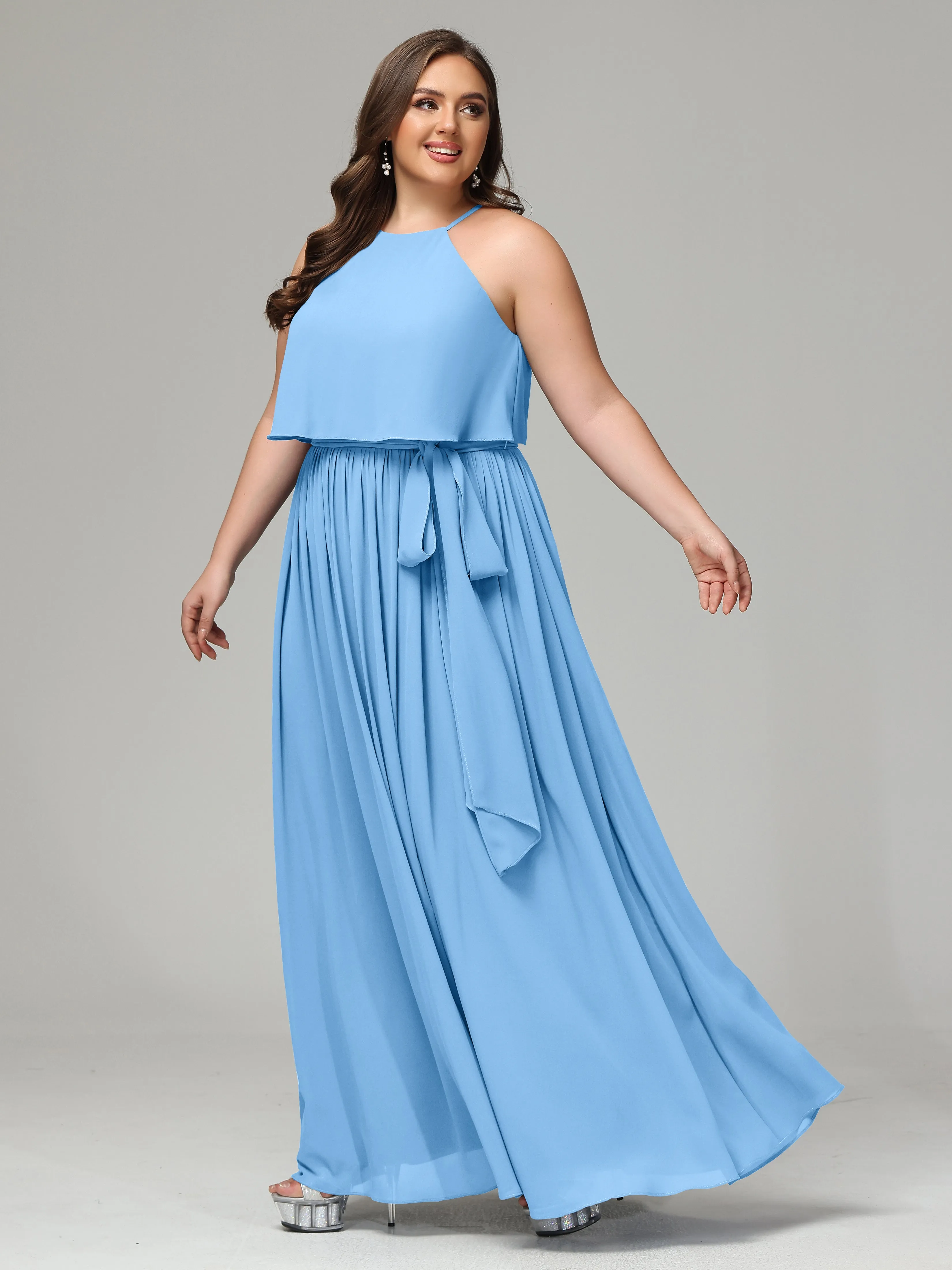 Halter Chiffon Bridesmaid Dress Plus Size