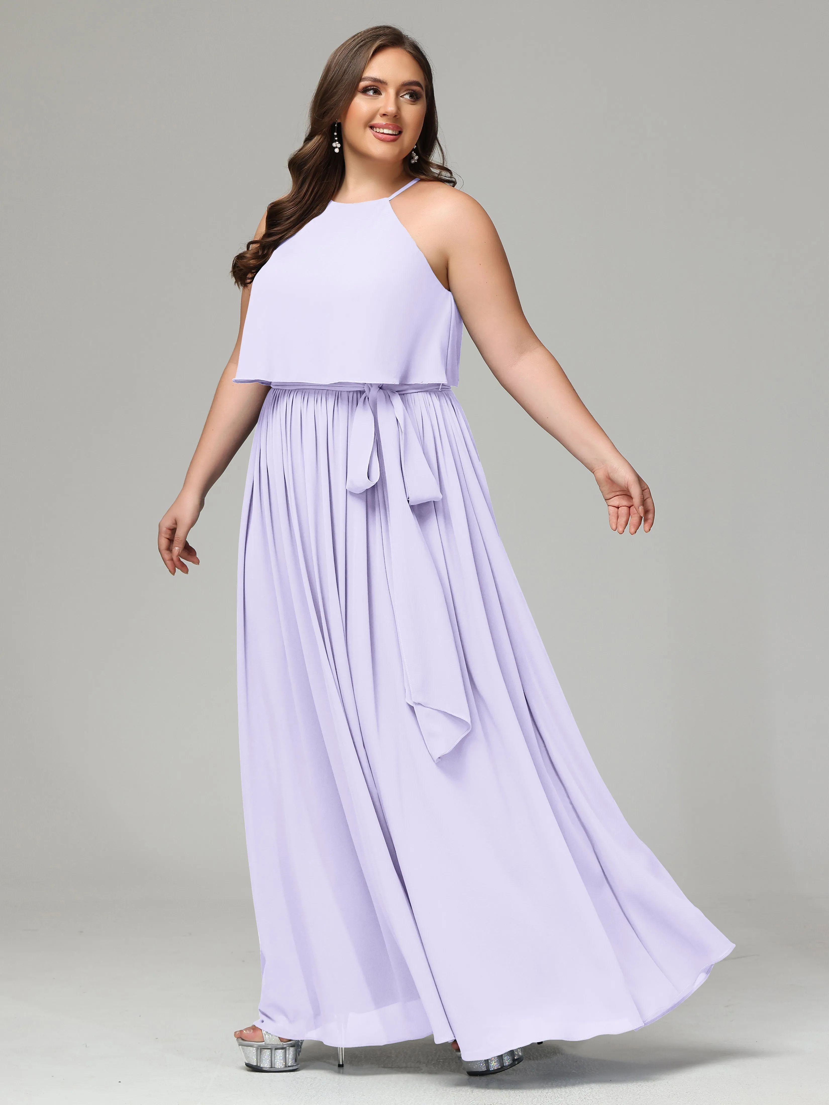 Halter Chiffon Bridesmaid Dress Plus Size