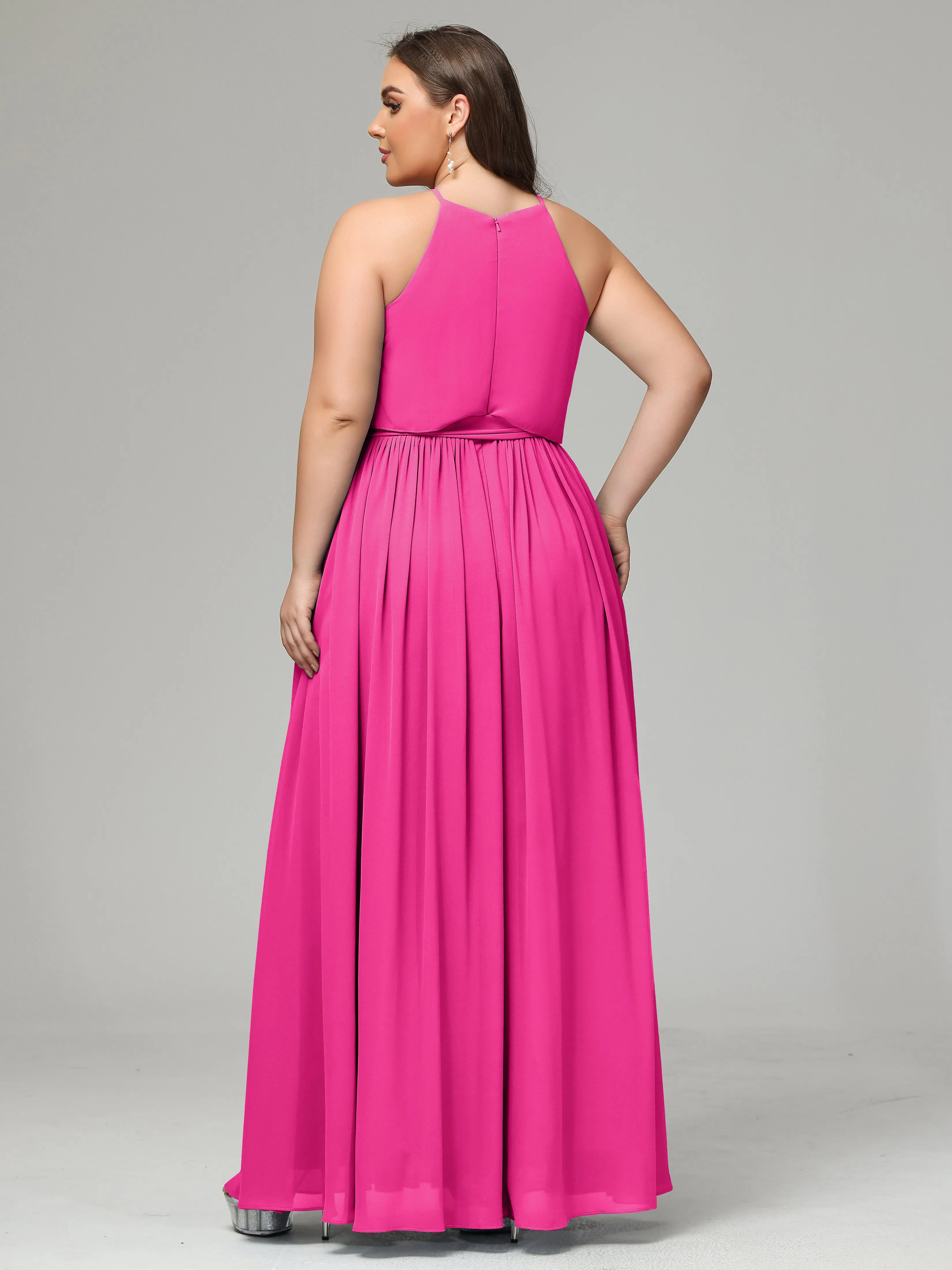 Halter Chiffon Bridesmaid Dress Plus Size