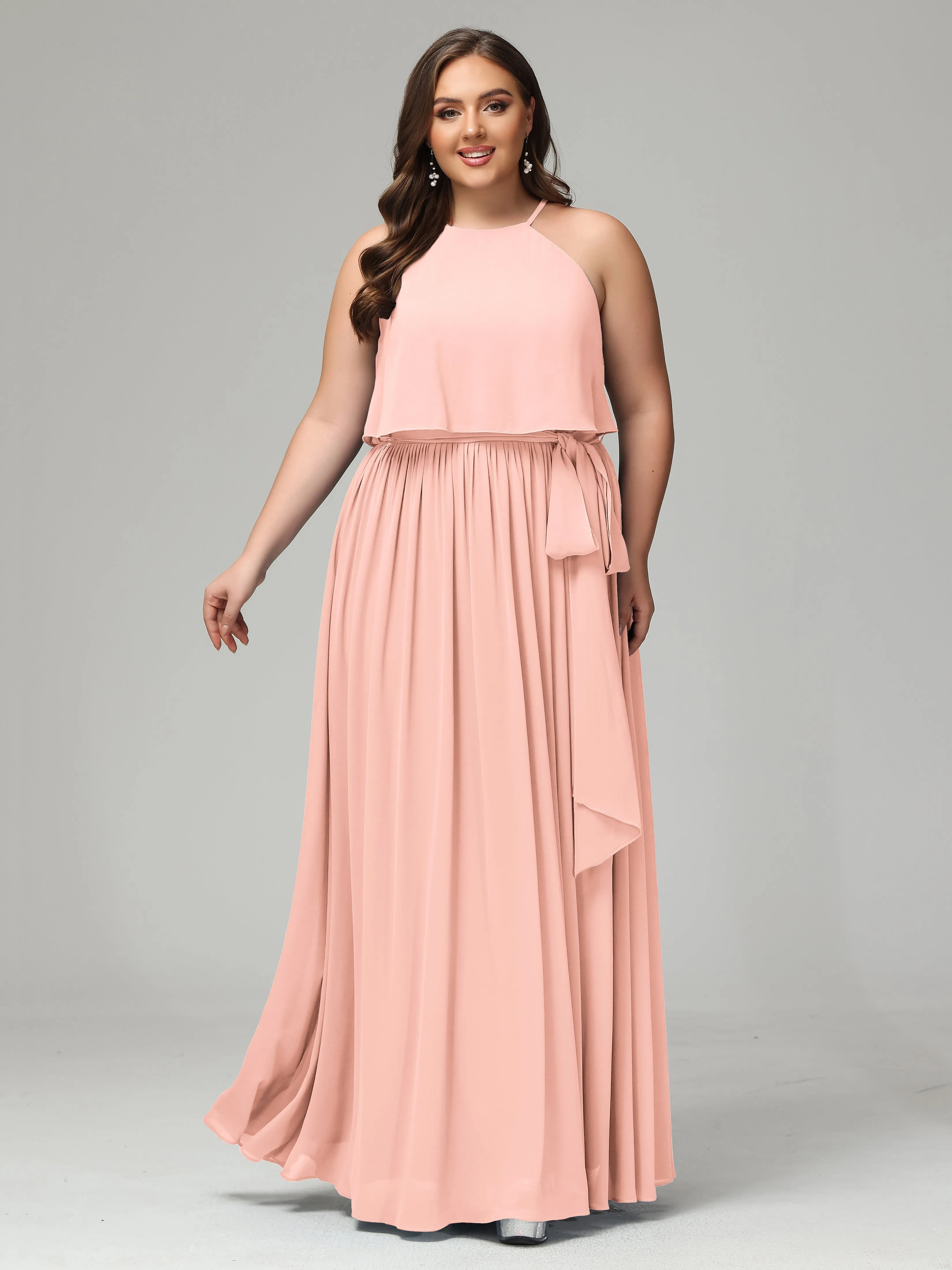 Halter Chiffon Bridesmaid Dress Plus Size