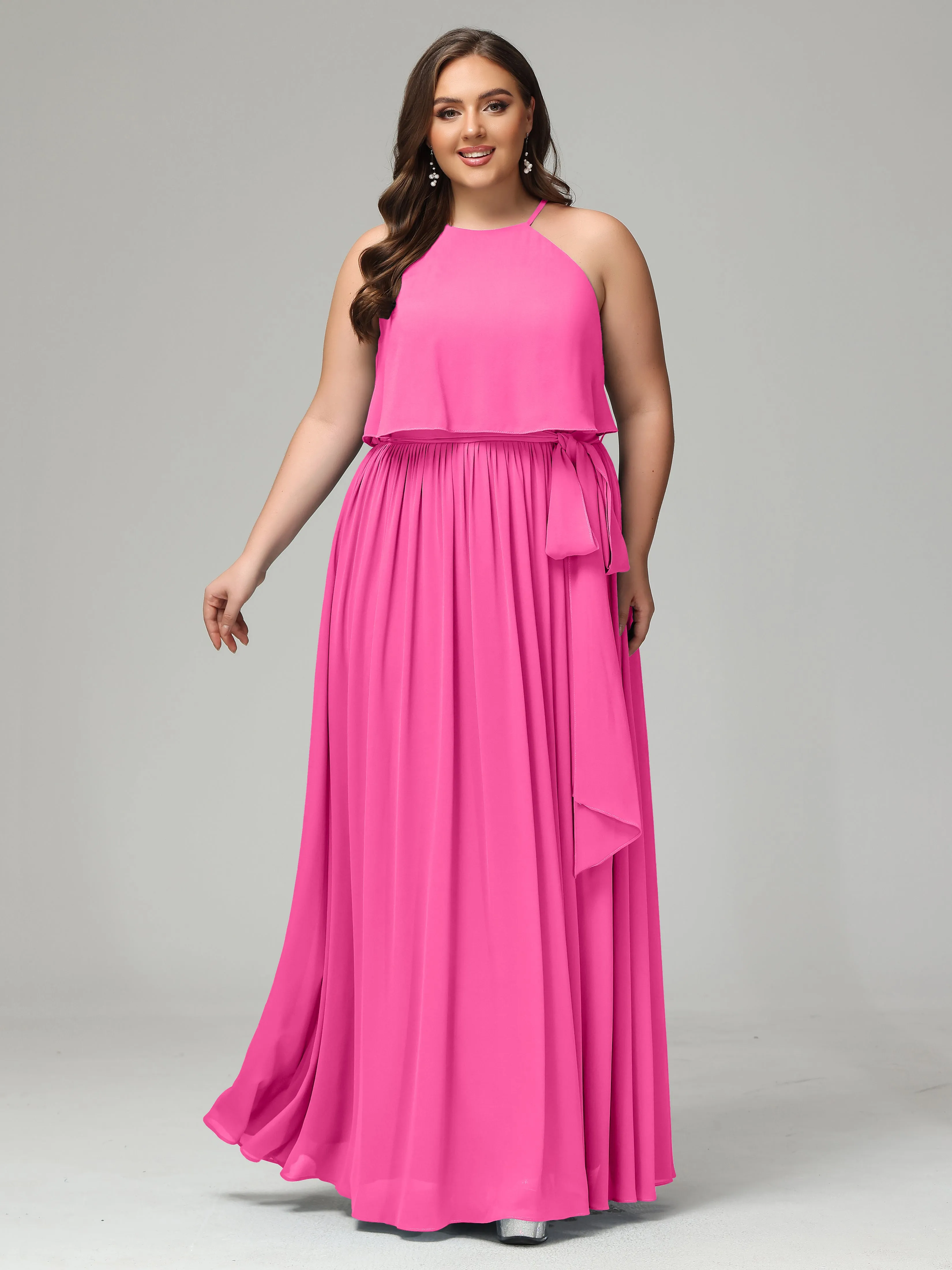 Halter Chiffon Bridesmaid Dress Plus Size