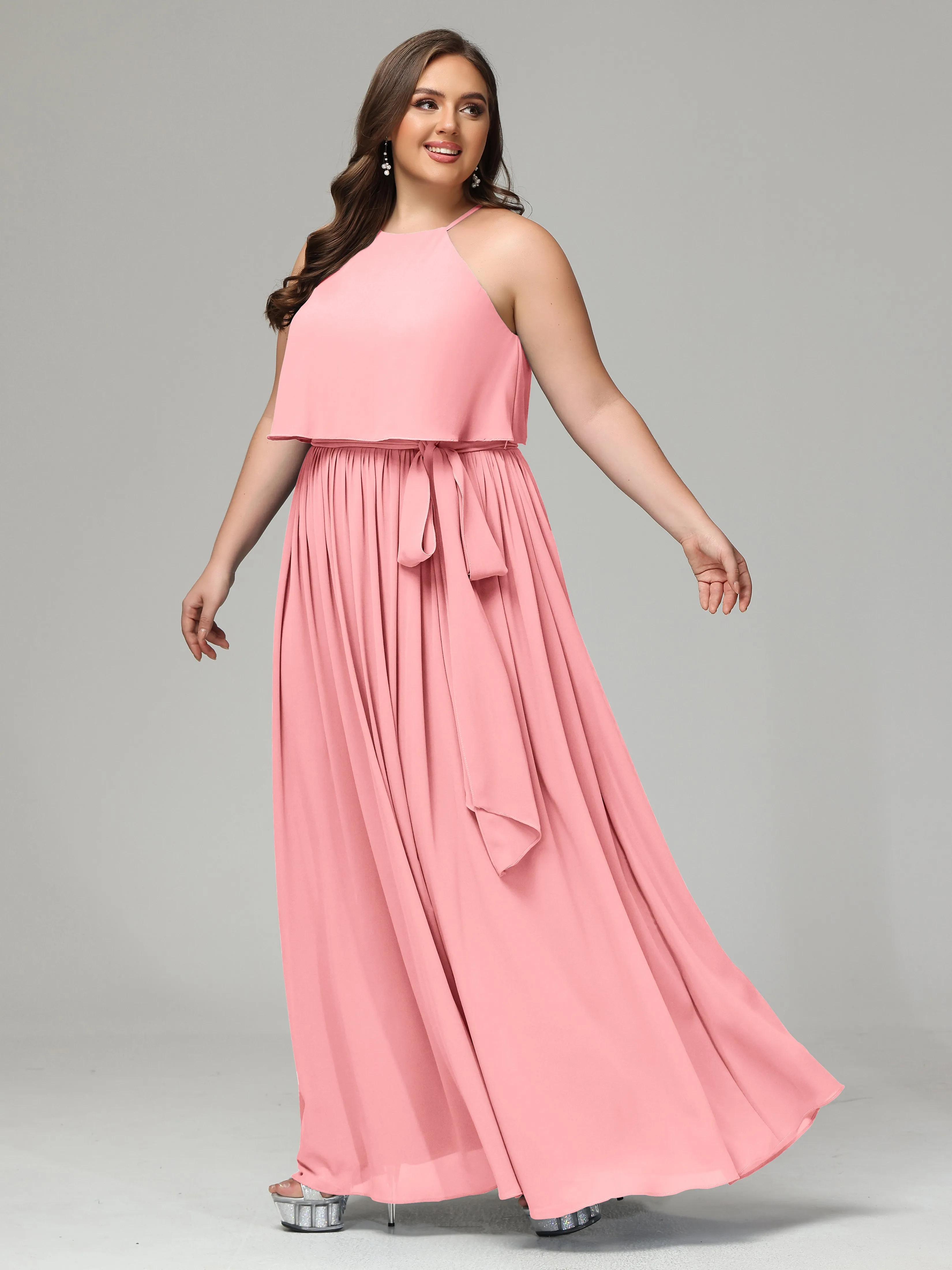 Halter Chiffon Bridesmaid Dress Plus Size