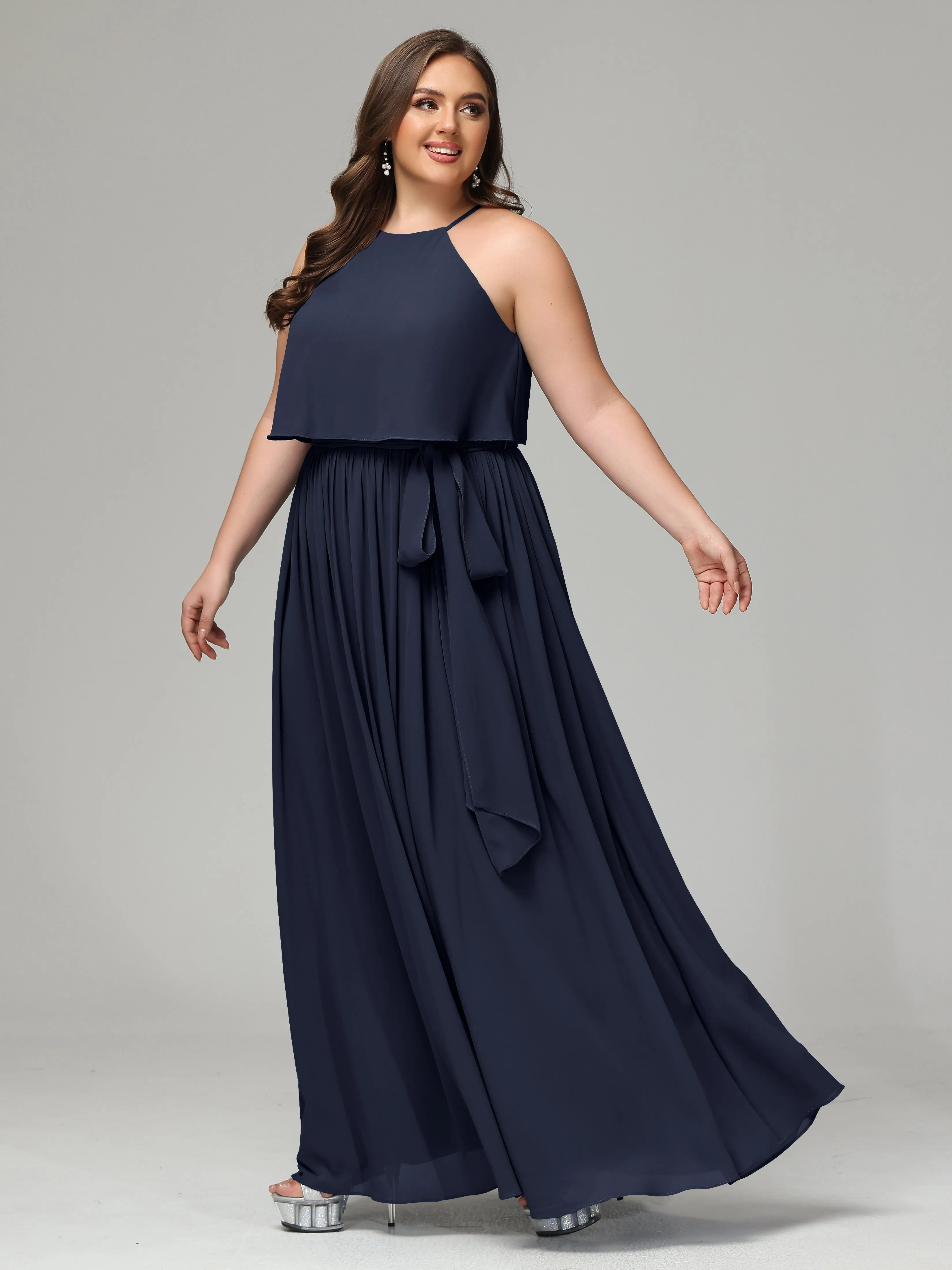 Halter Chiffon Bridesmaid Dress Plus Size
