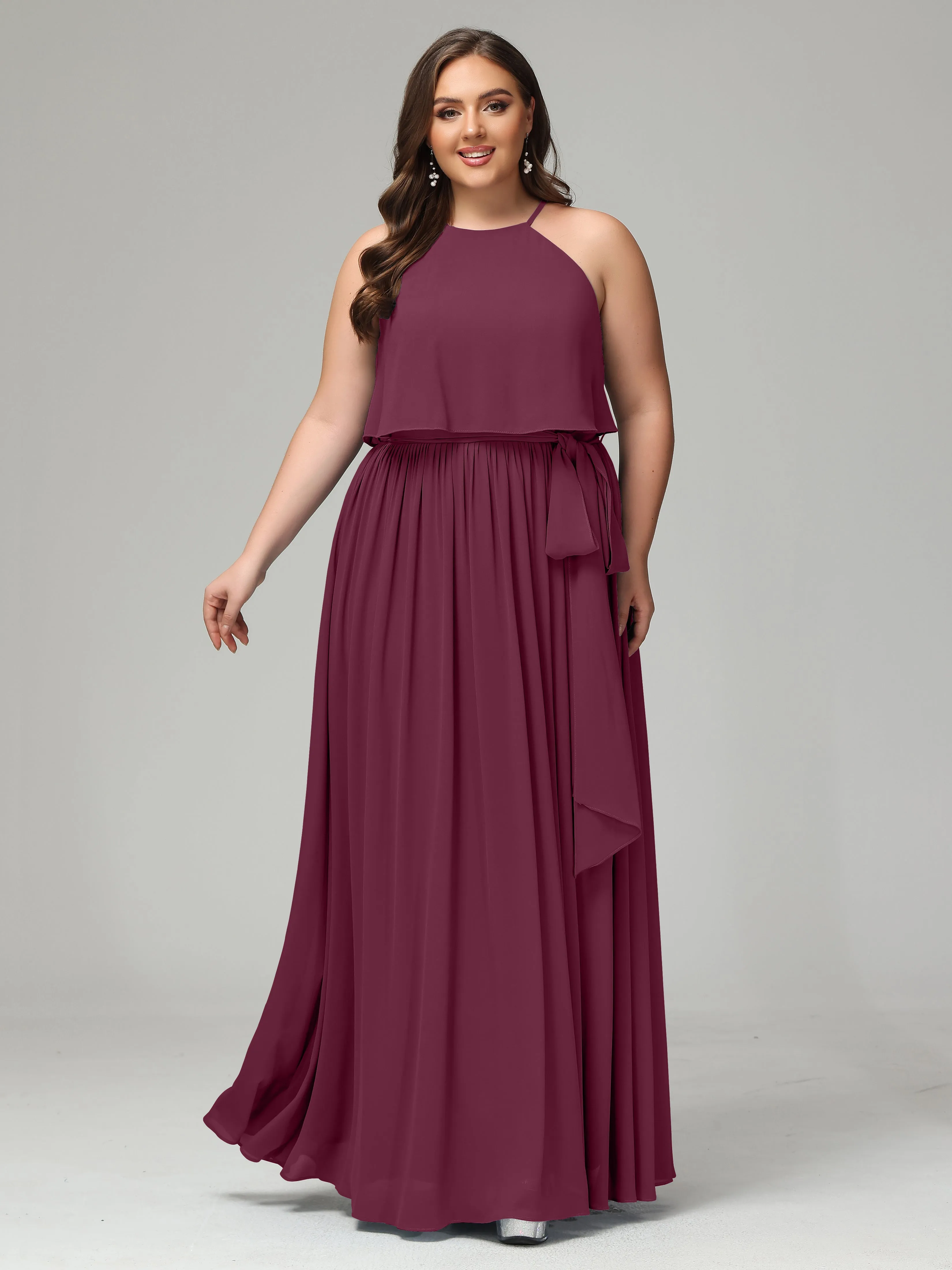 Halter Chiffon Bridesmaid Dress Plus Size