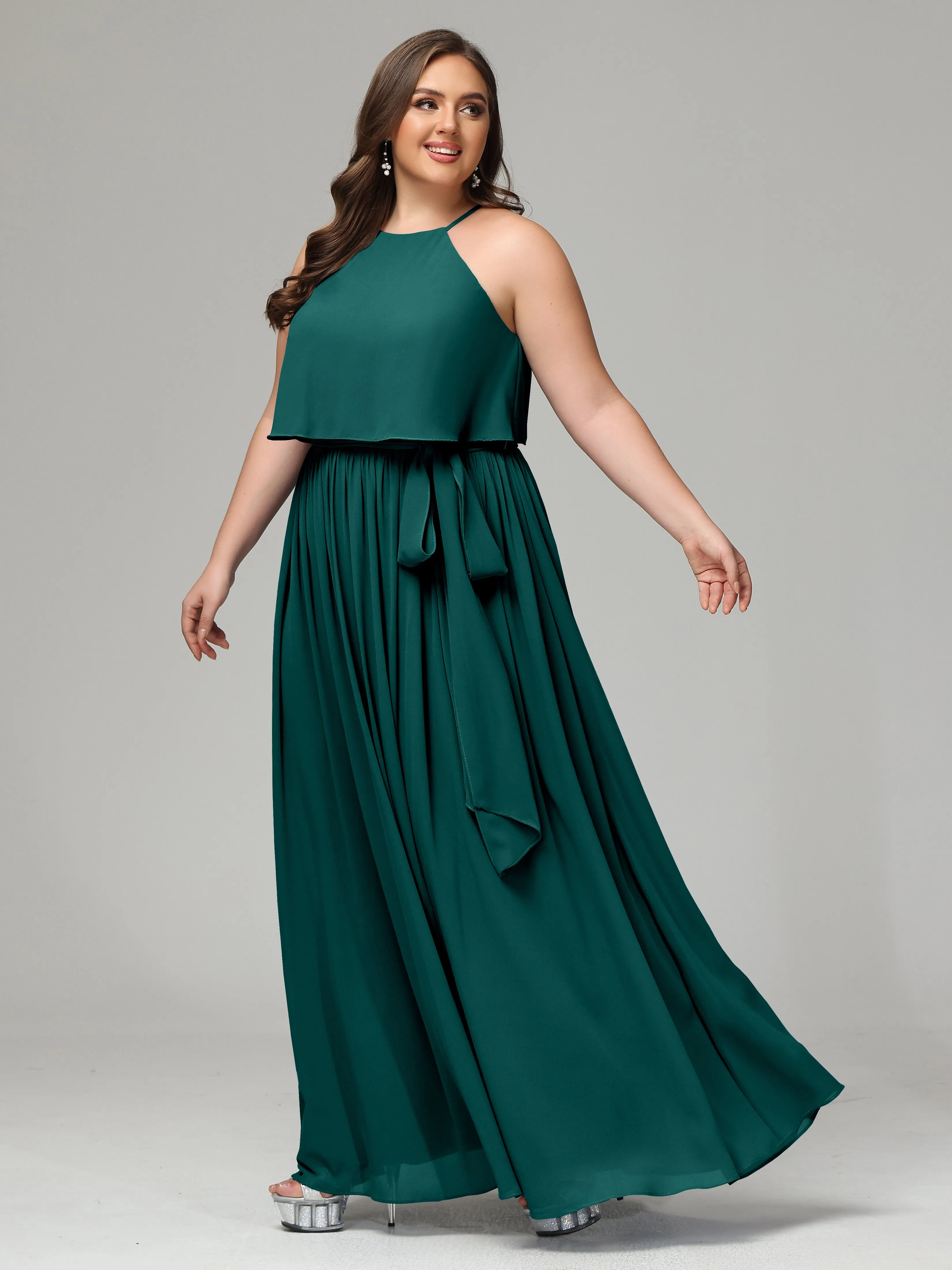 Halter Chiffon Bridesmaid Dress Plus Size