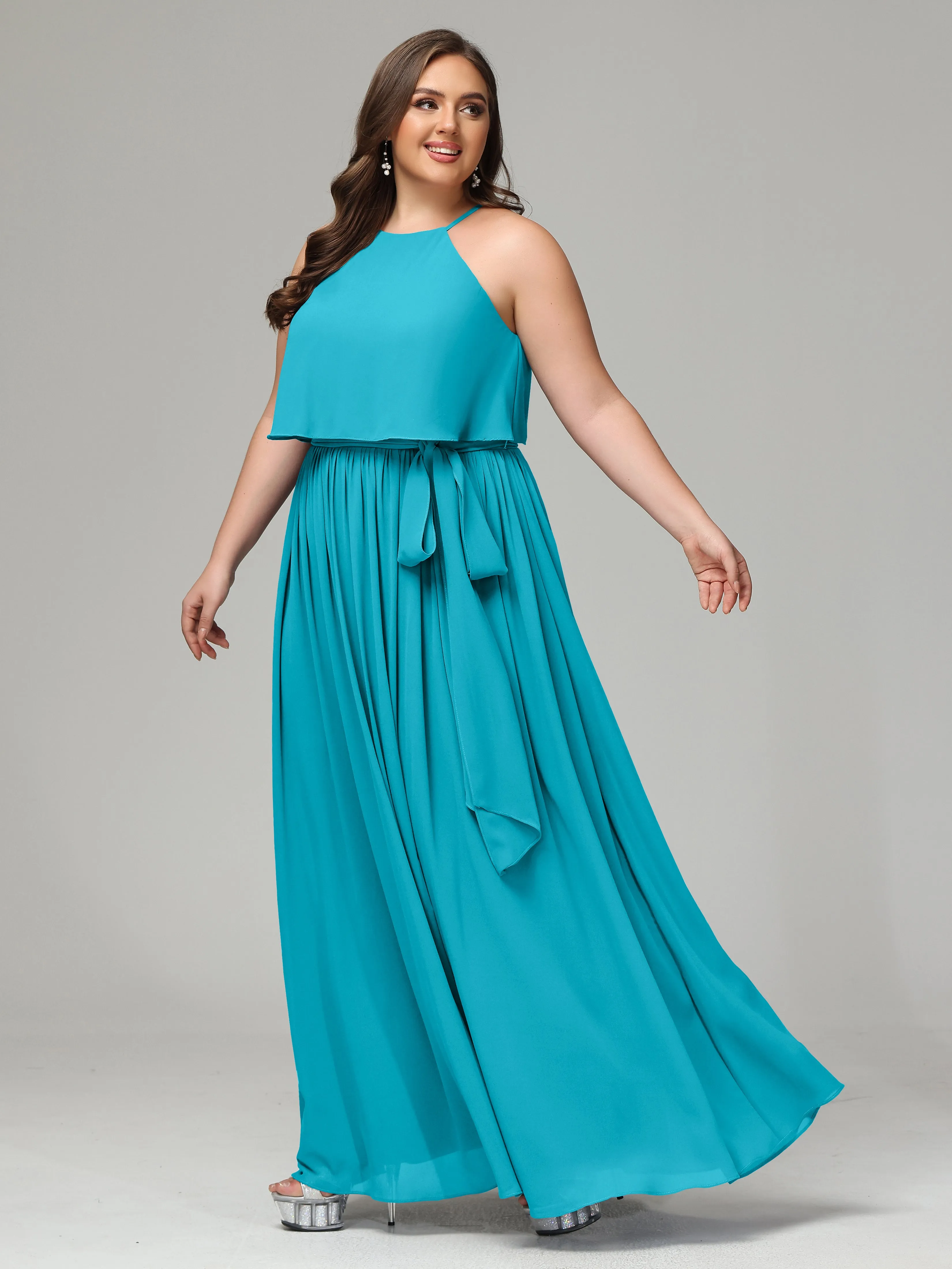 Halter Chiffon Bridesmaid Dress Plus Size