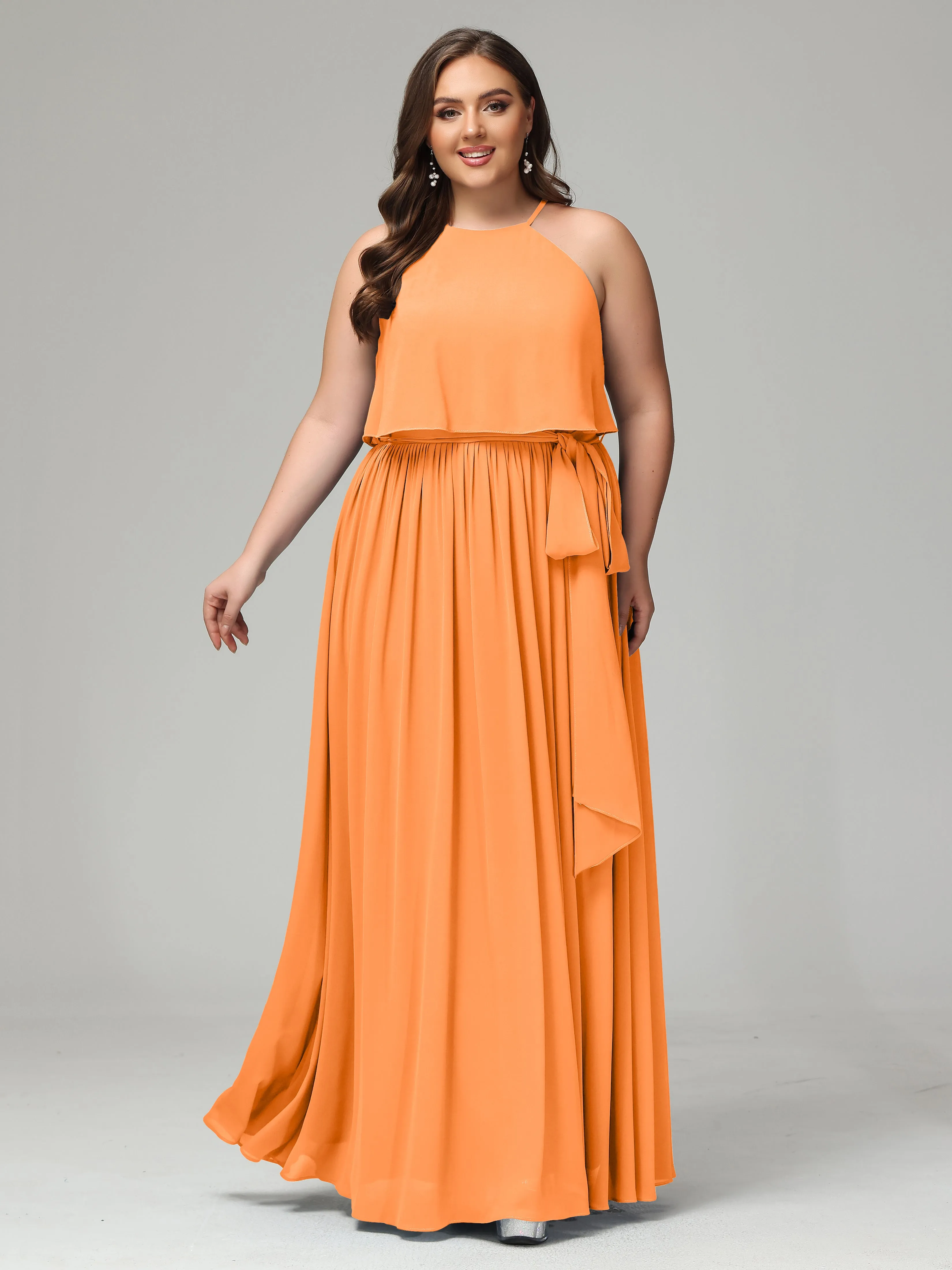 Halter Chiffon Bridesmaid Dress Plus Size