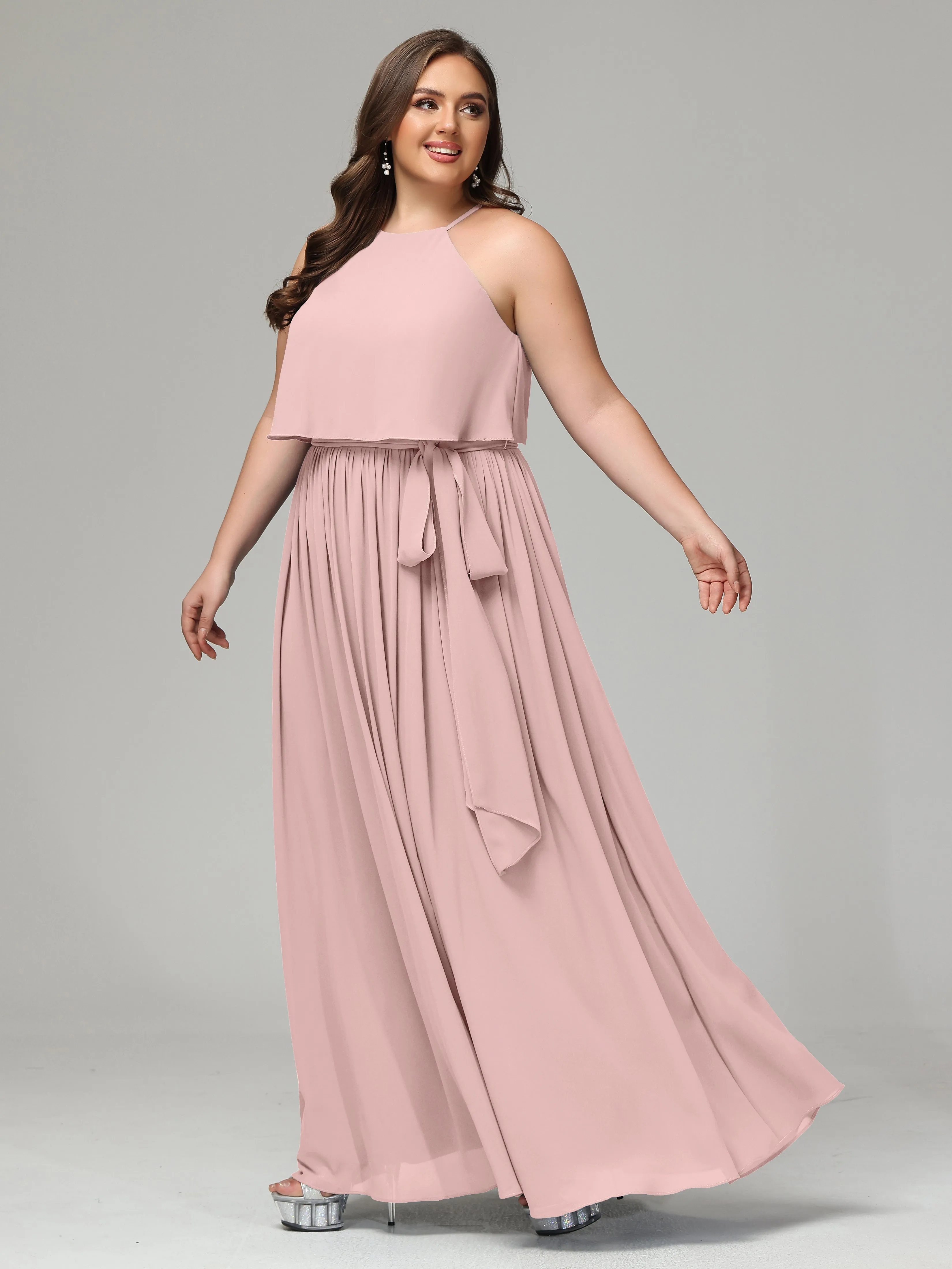 Halter Chiffon Bridesmaid Dress Plus Size
