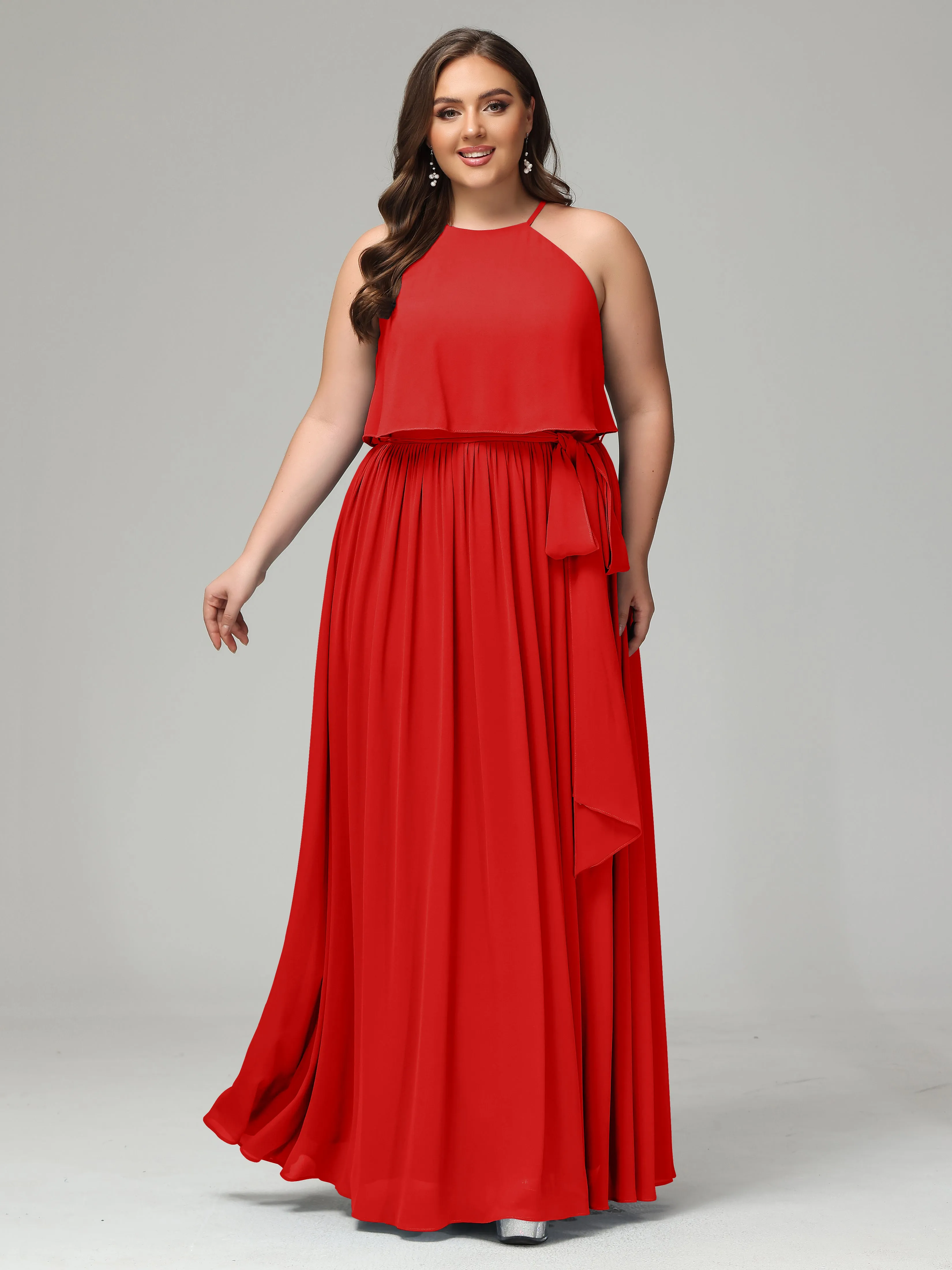 Halter Chiffon Bridesmaid Dress Plus Size