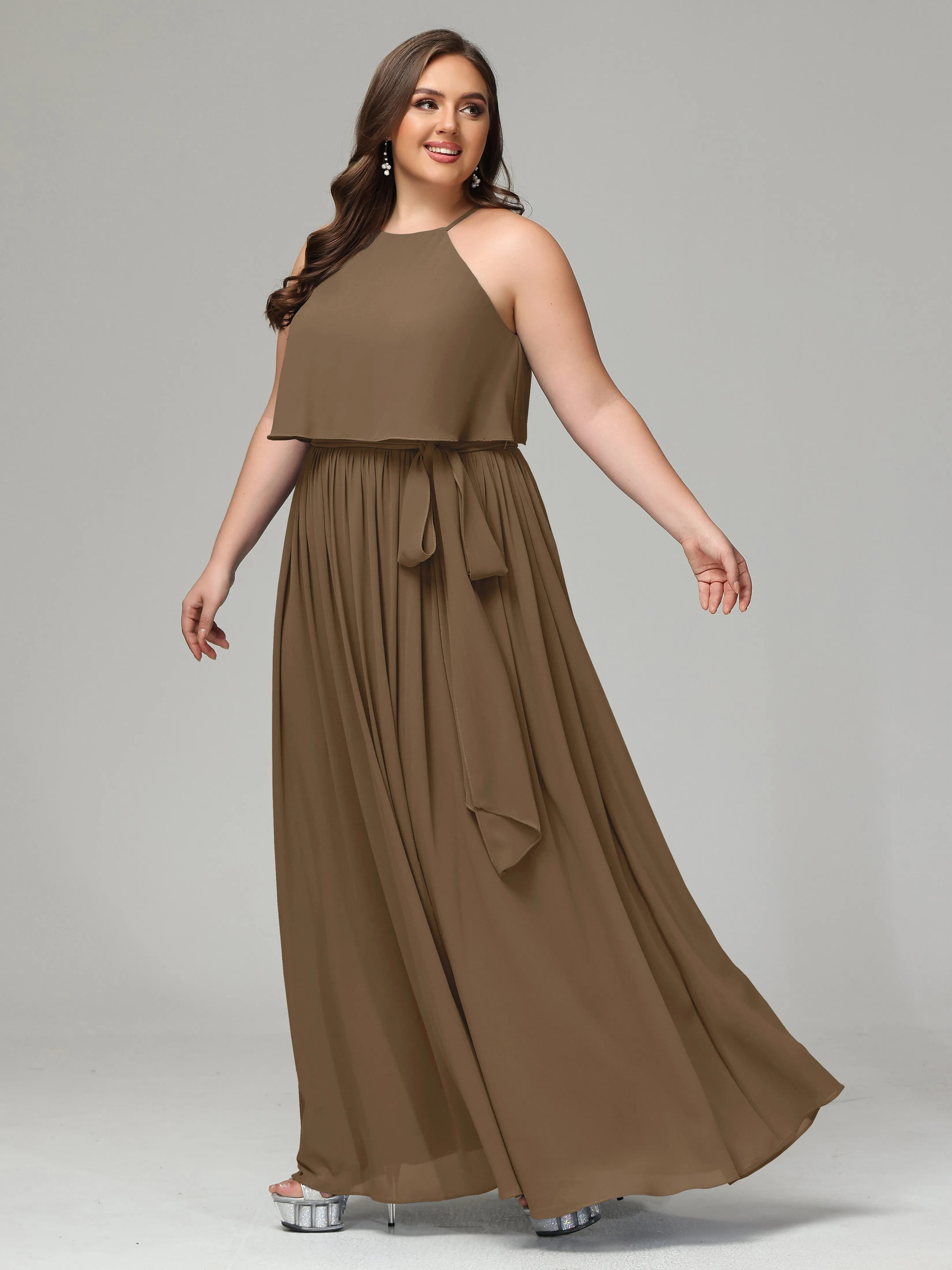 Halter Chiffon Bridesmaid Dress Plus Size
