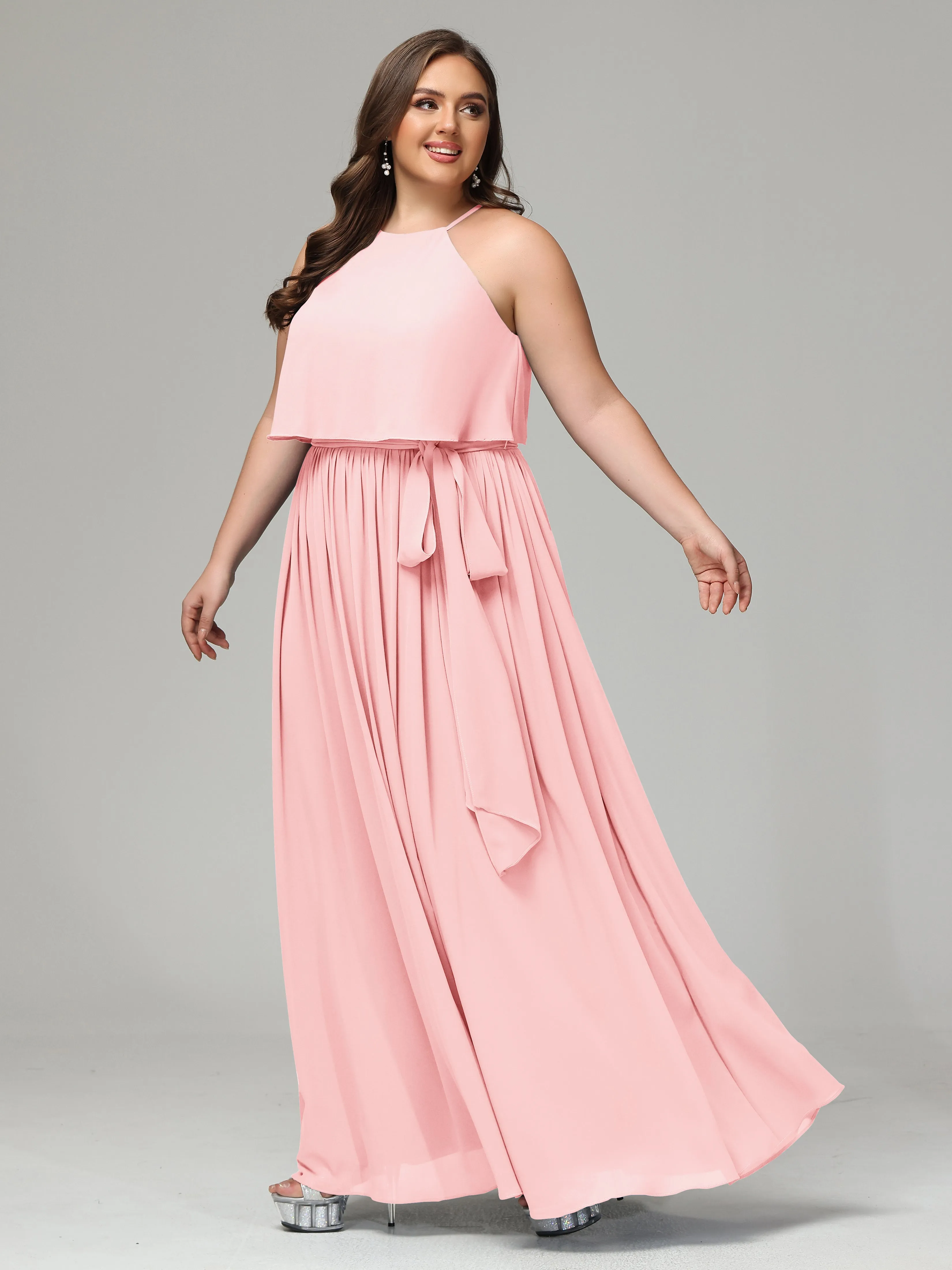 Halter Chiffon Bridesmaid Dress Plus Size
