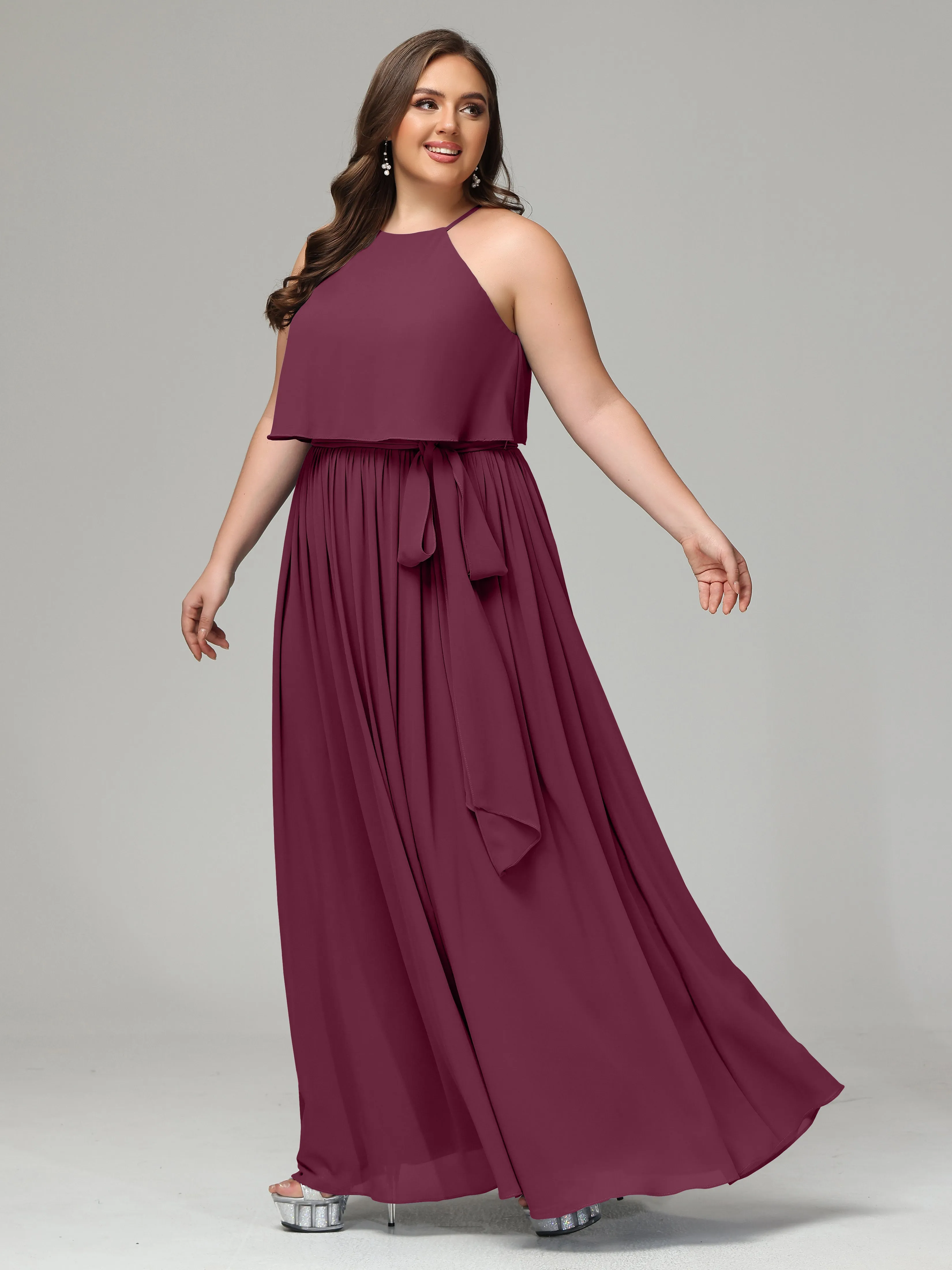 Halter Chiffon Bridesmaid Dress Plus Size