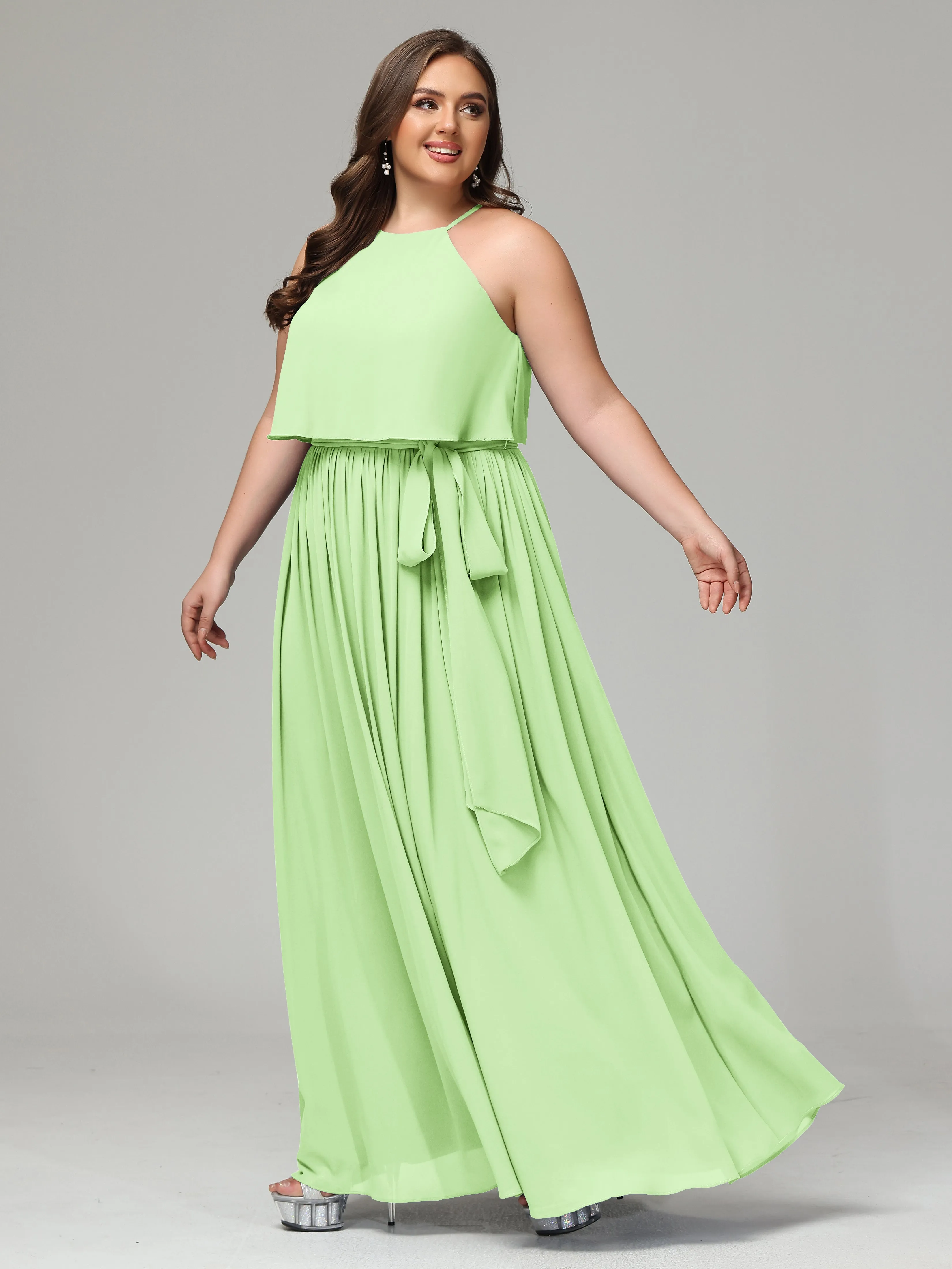 Halter Chiffon Bridesmaid Dress Plus Size