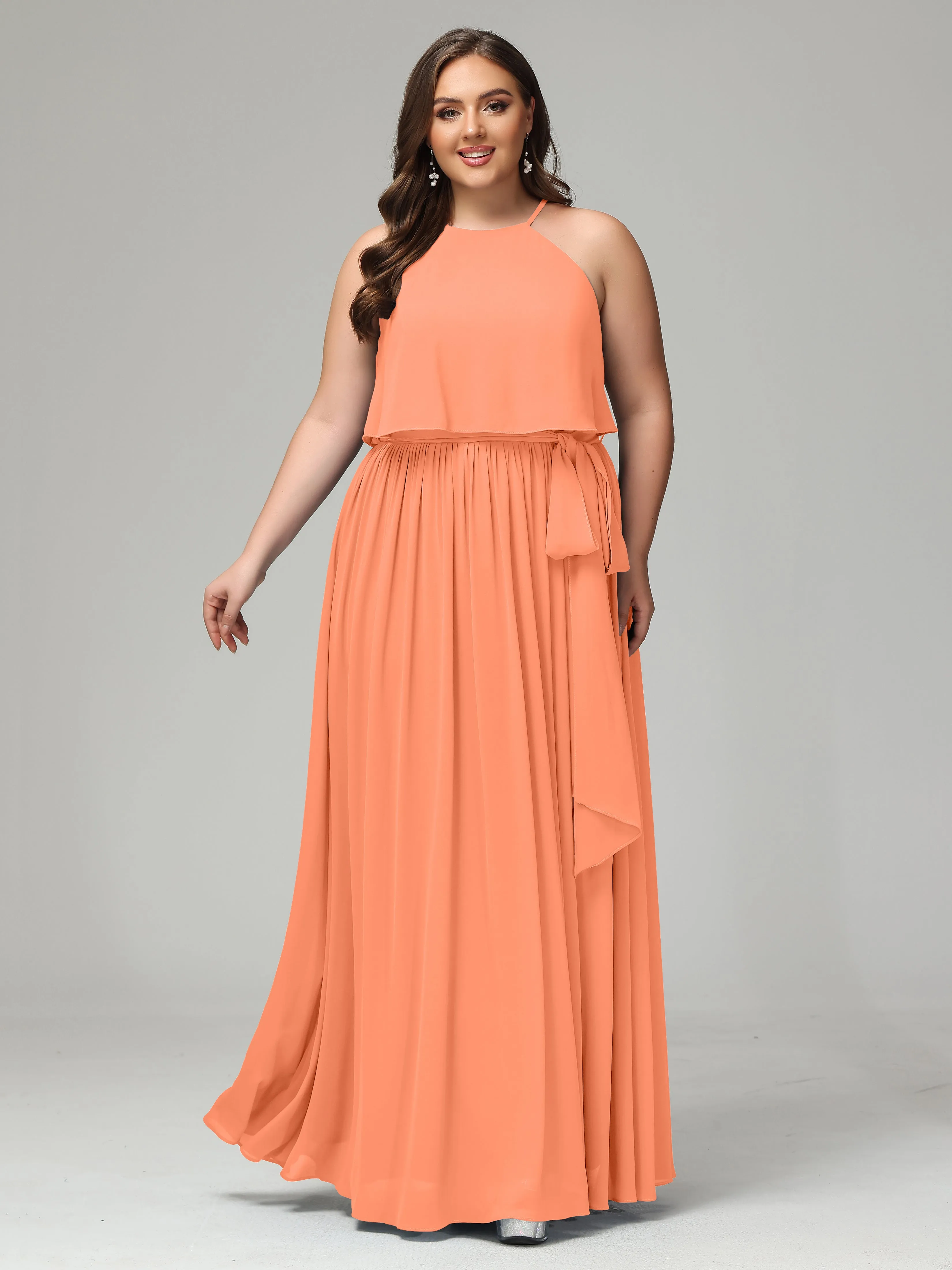 Halter Chiffon Bridesmaid Dress Plus Size