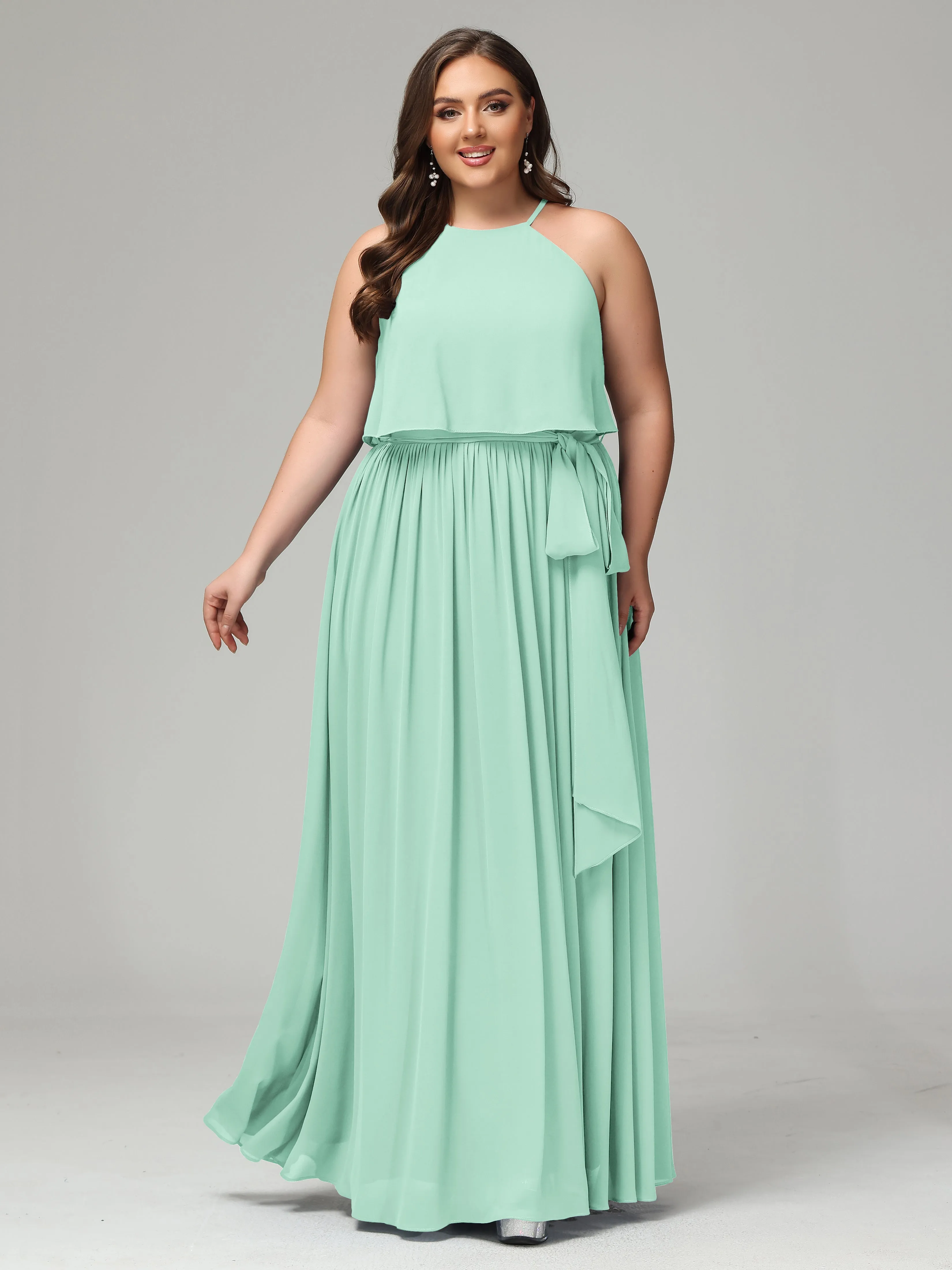 Halter Chiffon Bridesmaid Dress Plus Size
