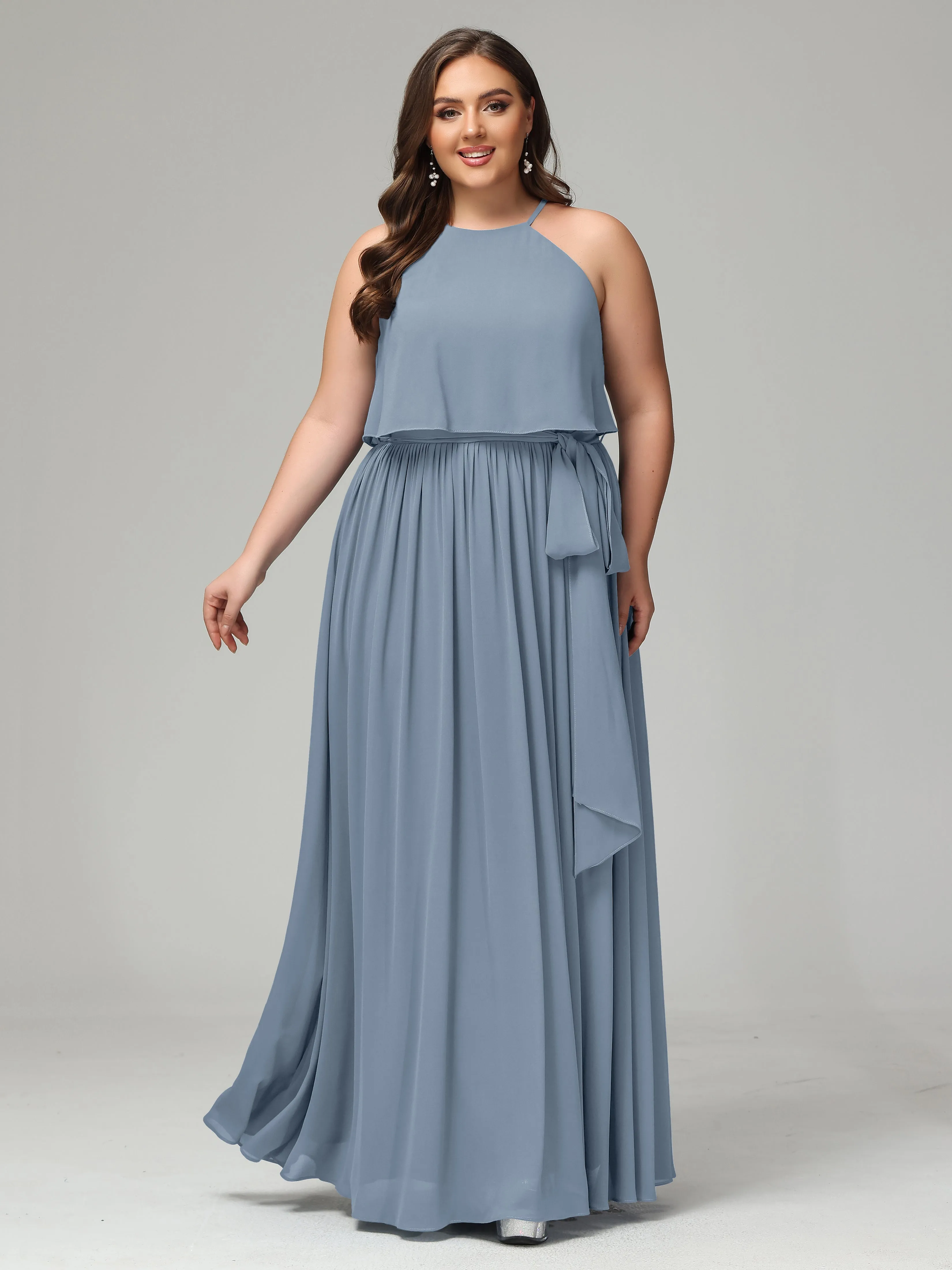 Halter Chiffon Bridesmaid Dress Plus Size