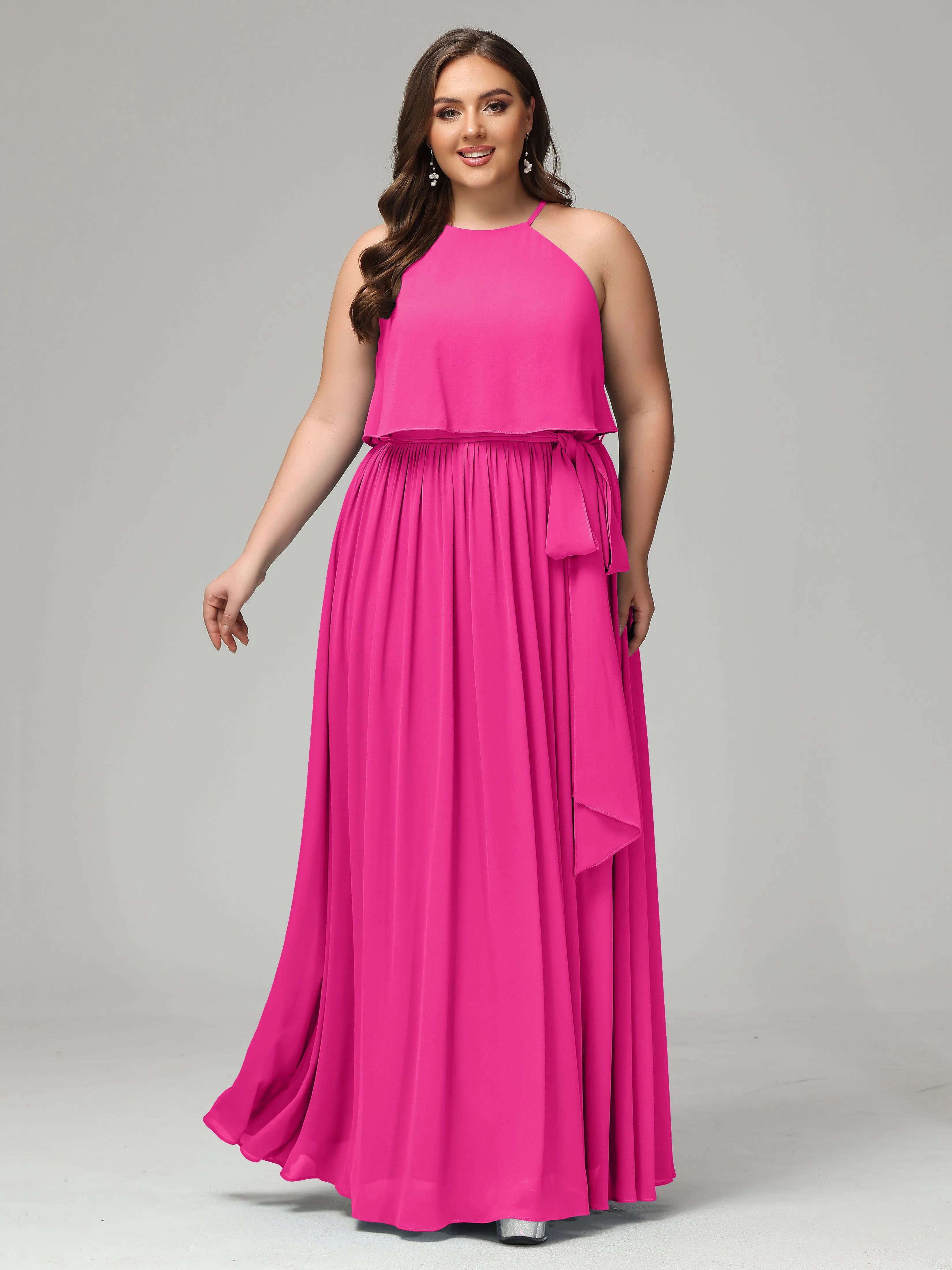 Halter Chiffon Bridesmaid Dress Plus Size
