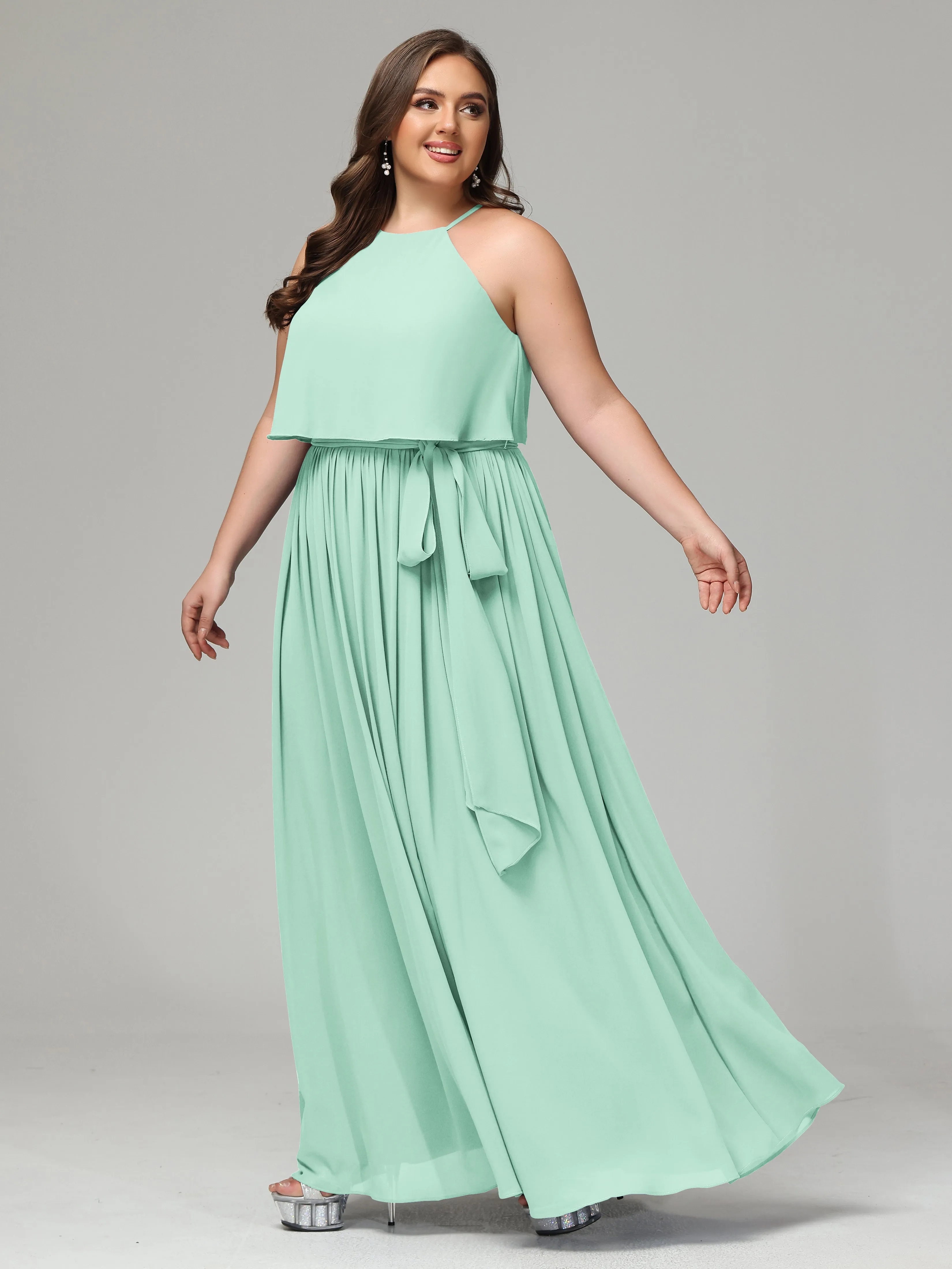 Halter Chiffon Bridesmaid Dress Plus Size