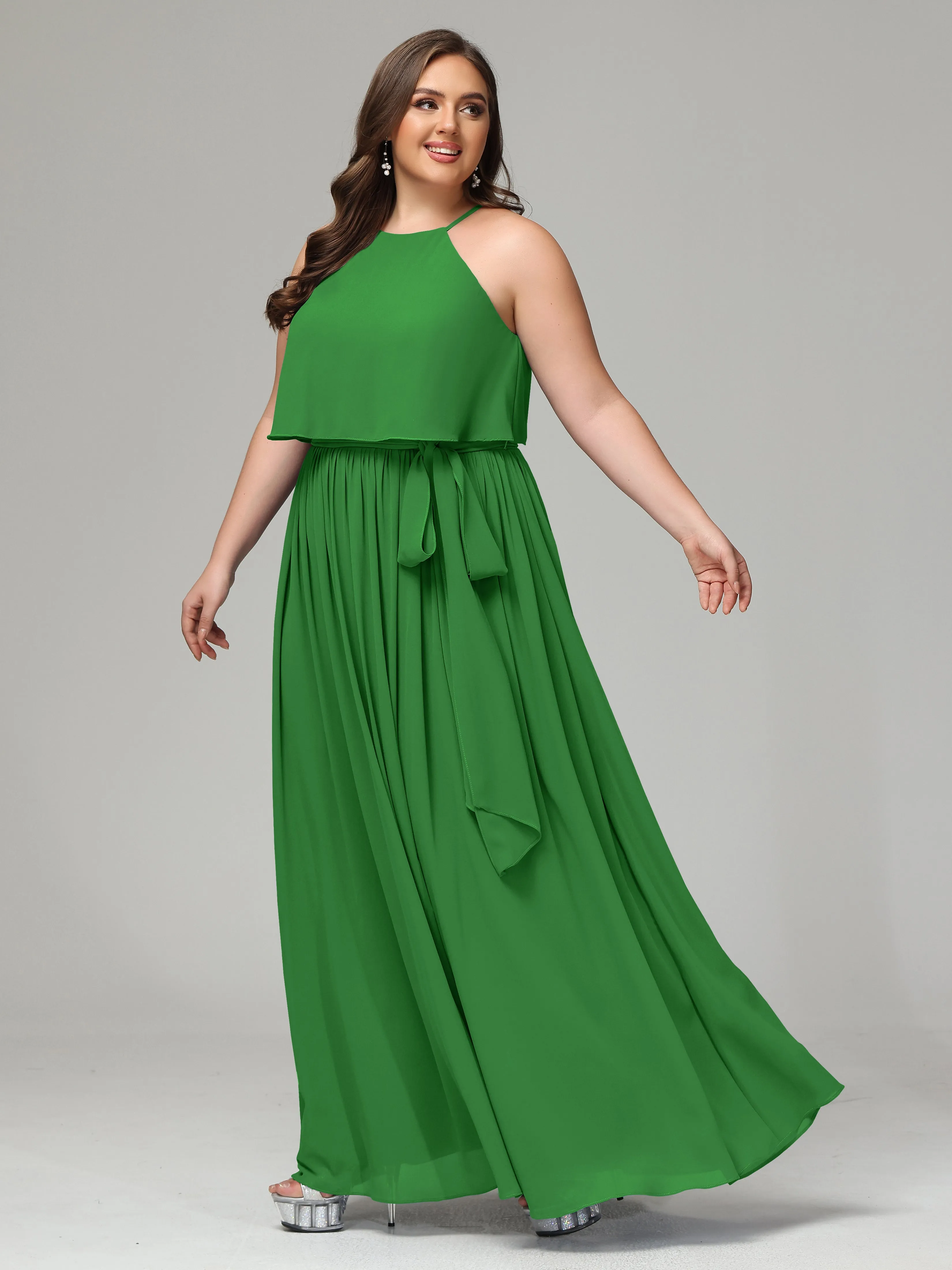 Halter Chiffon Bridesmaid Dress Plus Size