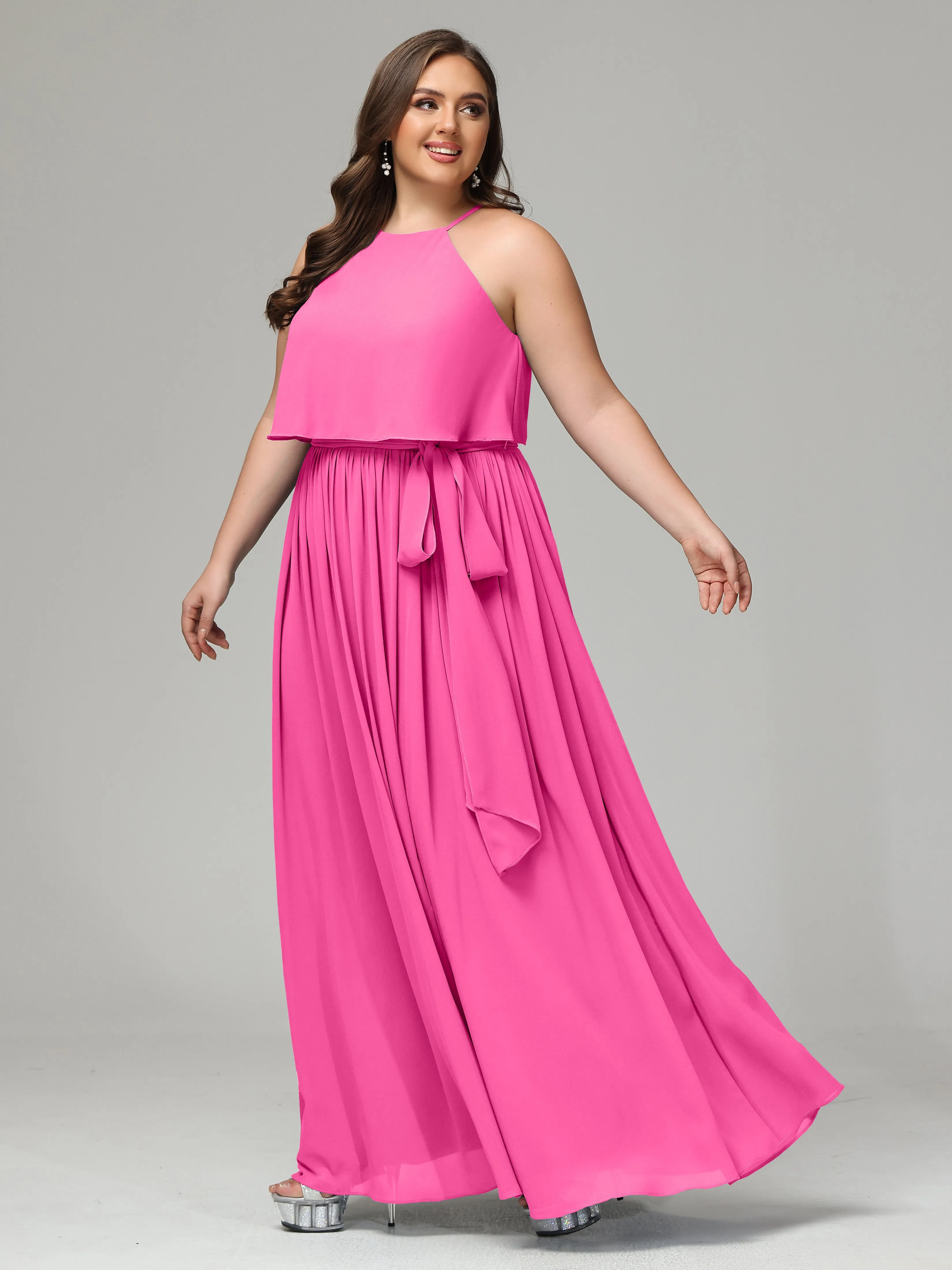 Halter Chiffon Bridesmaid Dress Plus Size