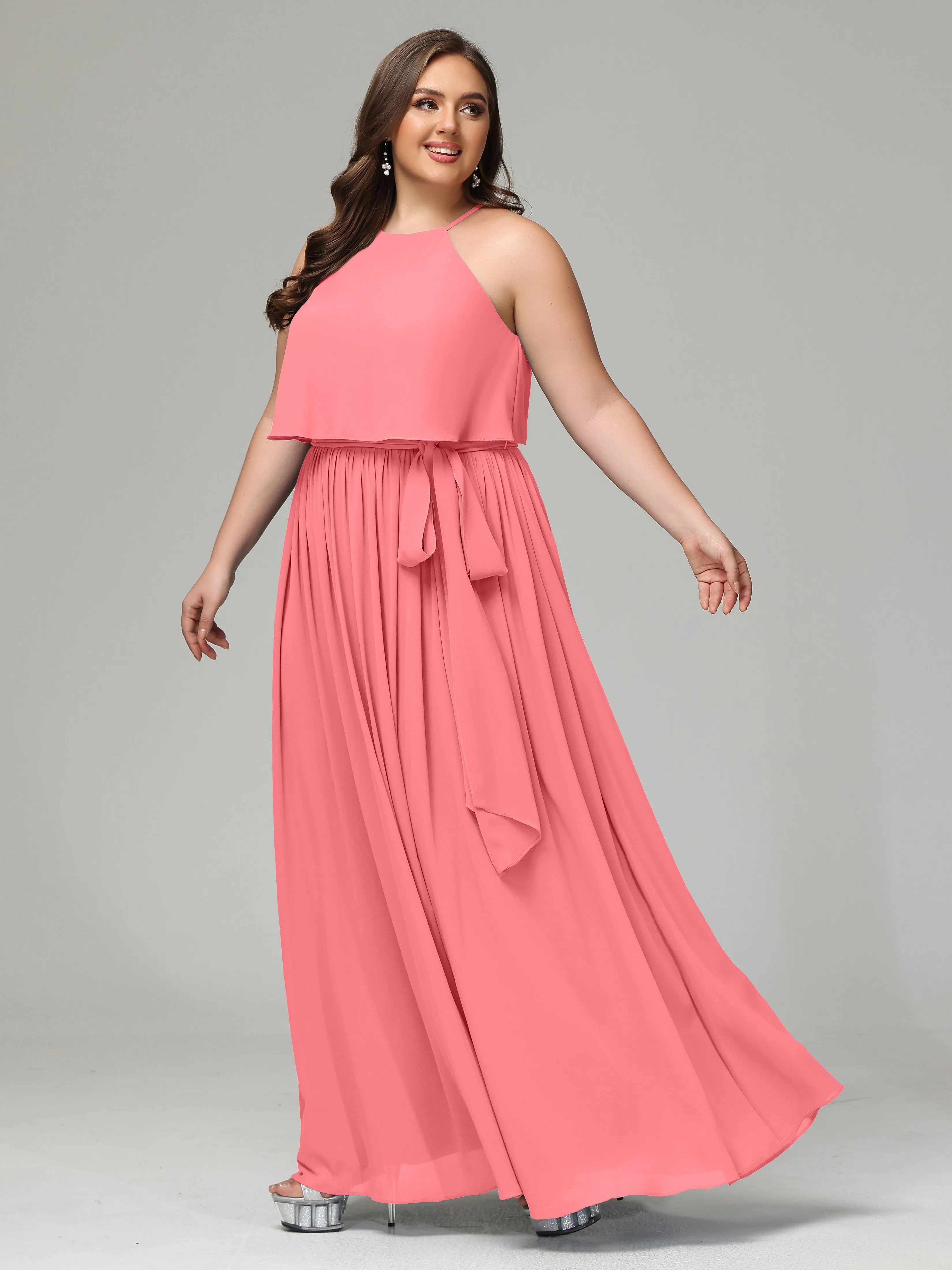 Halter Chiffon Bridesmaid Dress Plus Size