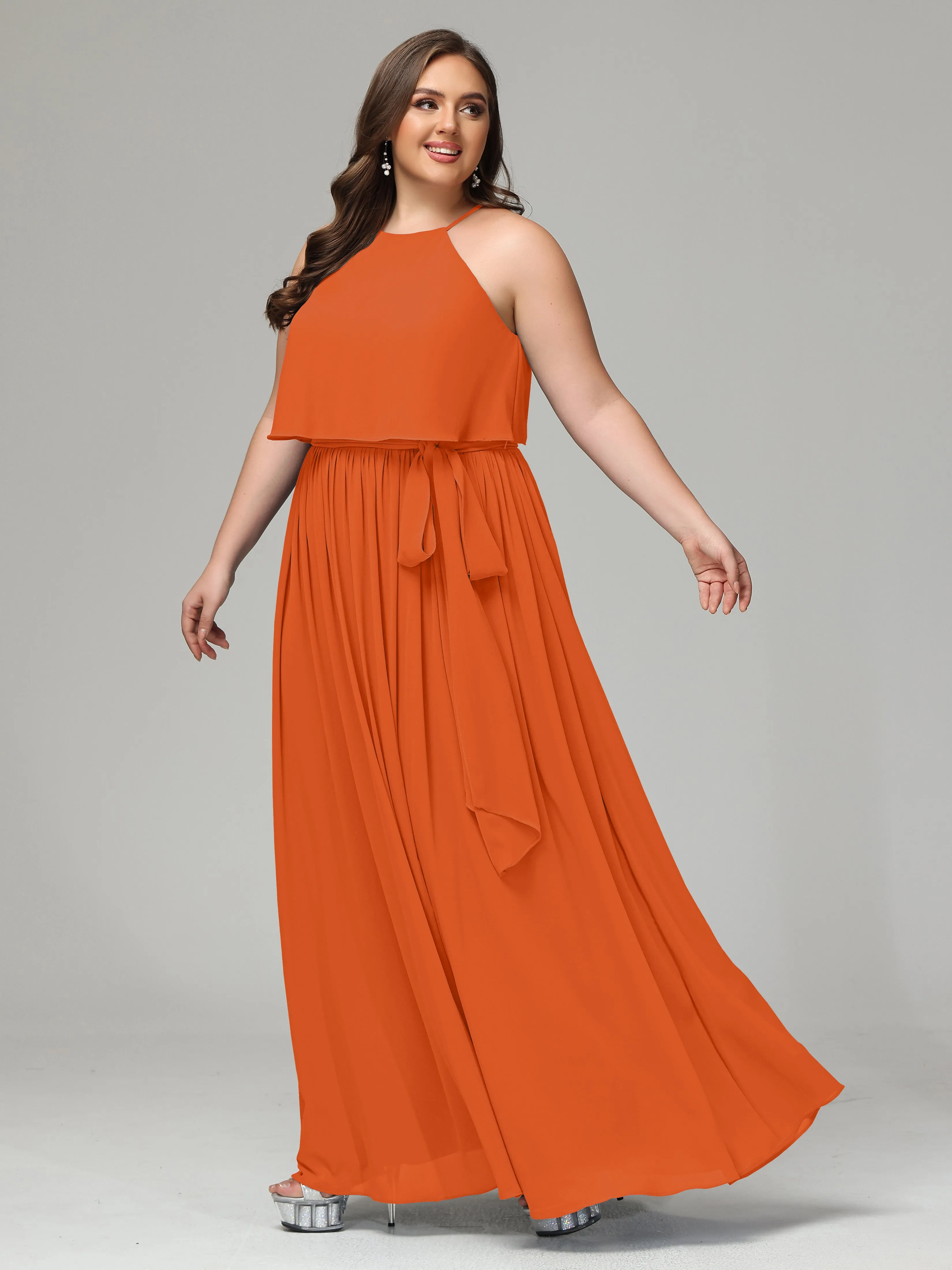 Halter Chiffon Bridesmaid Dress Plus Size