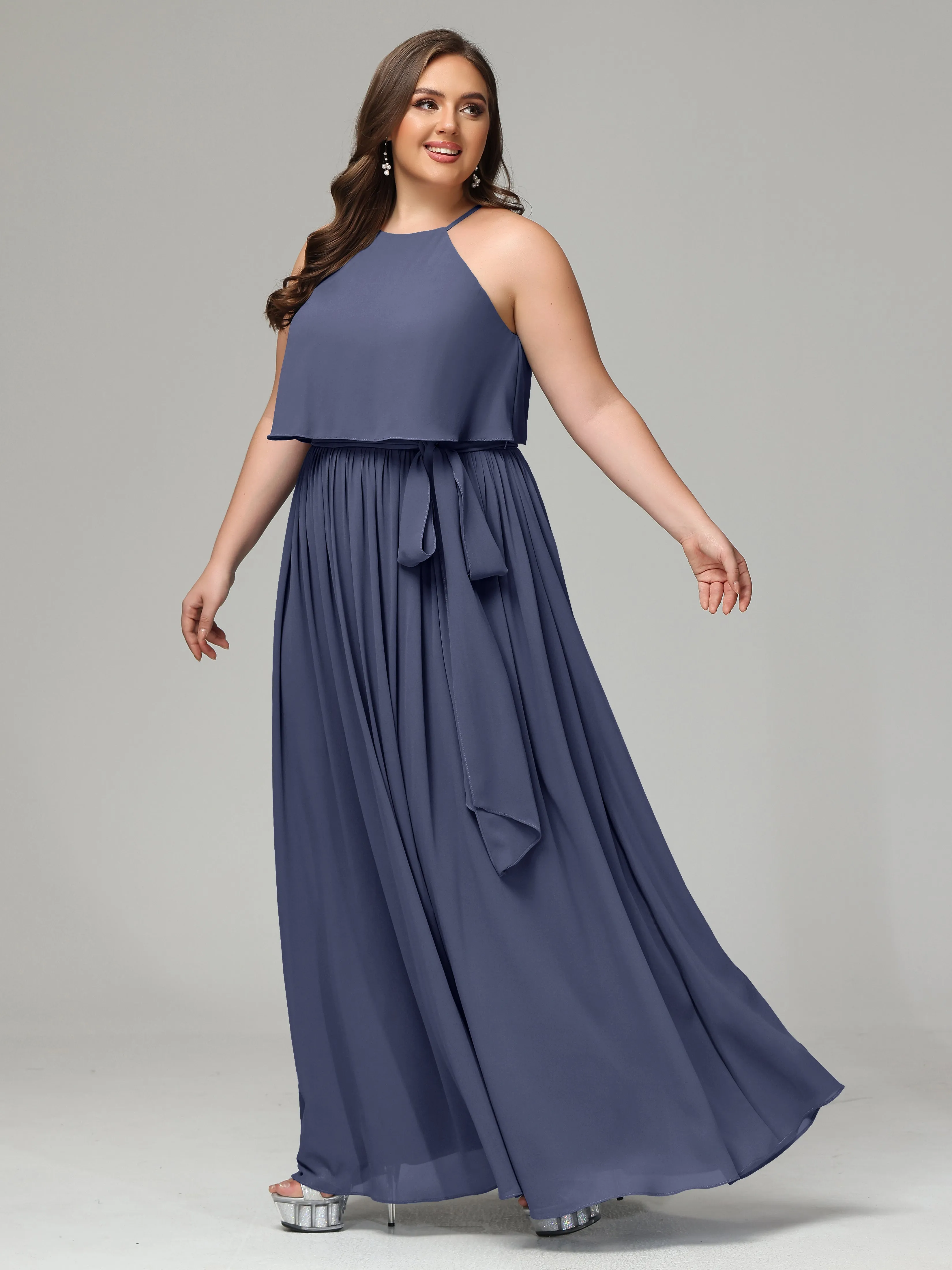 Halter Chiffon Bridesmaid Dress Plus Size