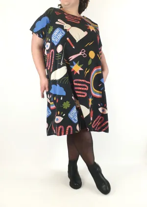 Handmade black colourful print dress fits size (approx 3XL)