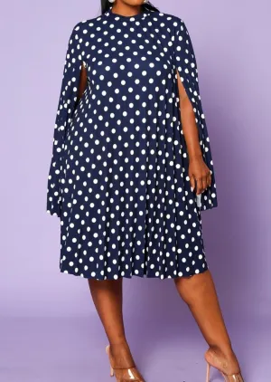 Hi Curvy Plus Size Women Polka Dot Pleated Cape Sleeve Dress