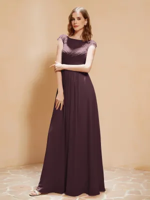 Illusion Neck Cap Sleeve Chiffon Lace Dress Cabernet