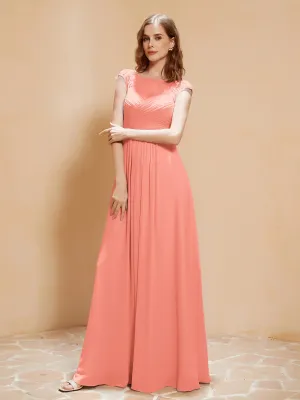 Illusion Neck Cap Sleeve Chiffon Lace Dress Sunset Plus size