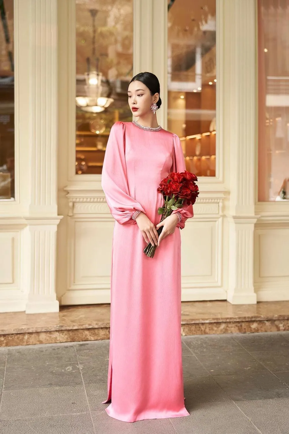 Iridessa Straight Bishop Sleeved Silk Floor Length Ao Dai