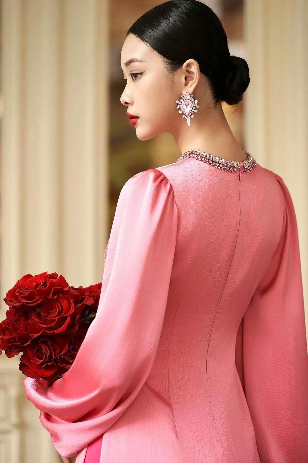 Iridessa Straight Bishop Sleeved Silk Floor Length Ao Dai