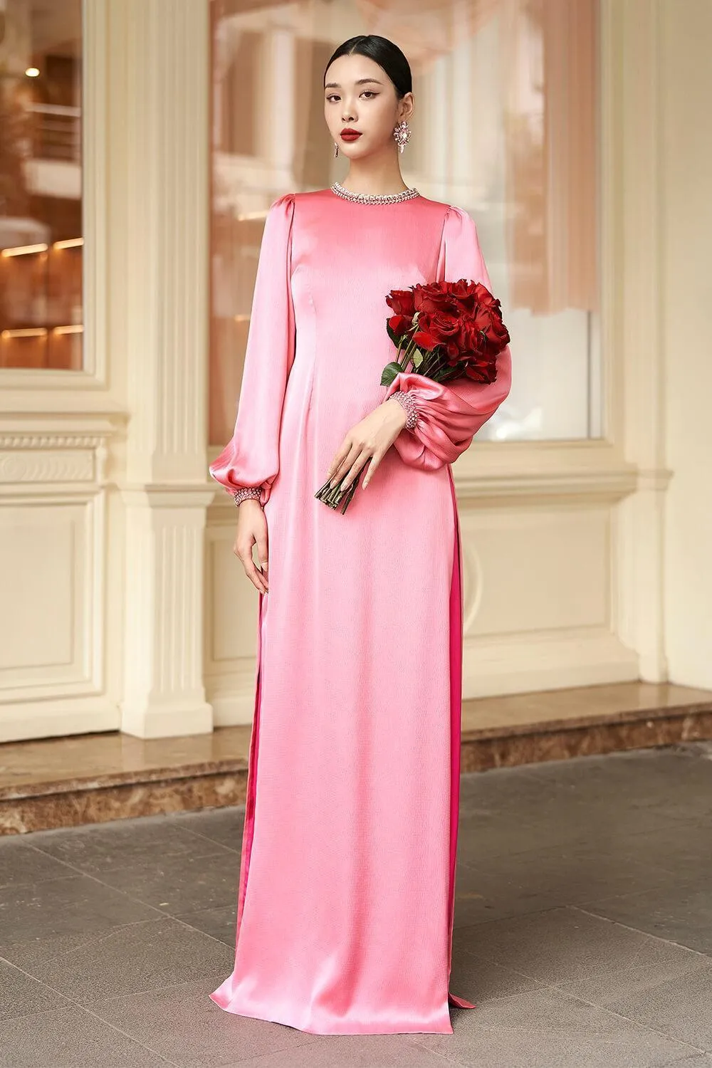 Iridessa Straight Bishop Sleeved Silk Floor Length Ao Dai