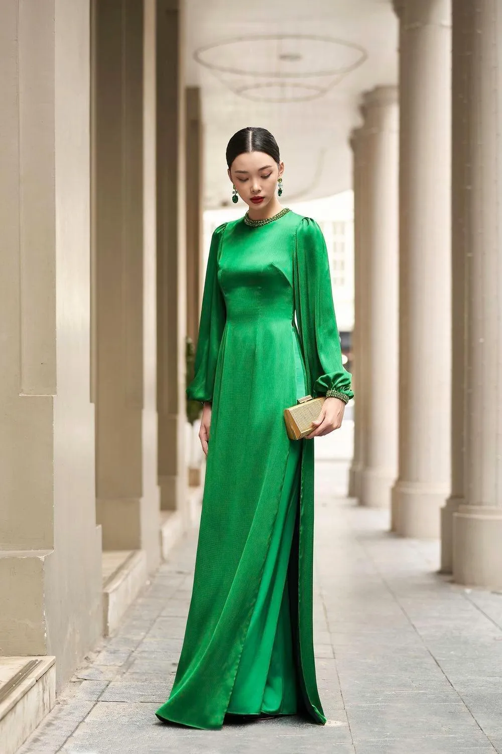 Iridessa Straight Bishop Sleeved Silk Floor Length Ao Dai