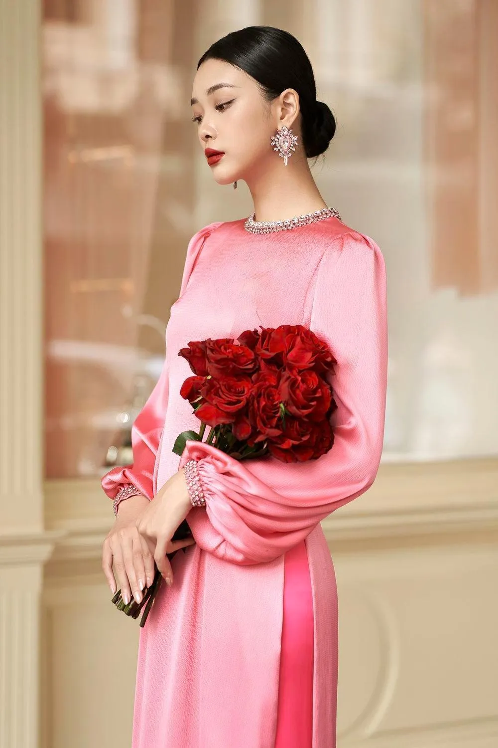 Iridessa Straight Bishop Sleeved Silk Floor Length Ao Dai