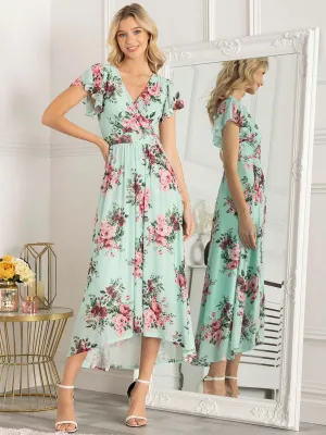 Jolie Moi Eleanor Wrap Mesh Maxi Dress, Green Multi